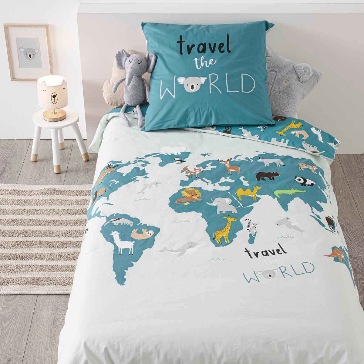 Juego de cama infantil «carte du monde» - algodón 140 x 200 cm - atmosphera créateur d'intérieur