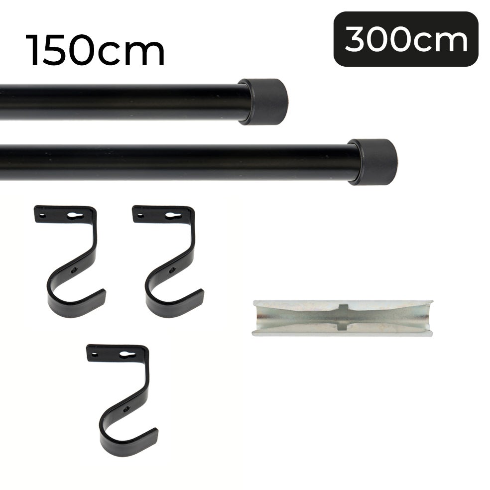 Set barra de metal de cortina con Diámetro 22mm, Kit barra de cortina a Techo, Barra Negra de 3m con terminal TAPON - 4