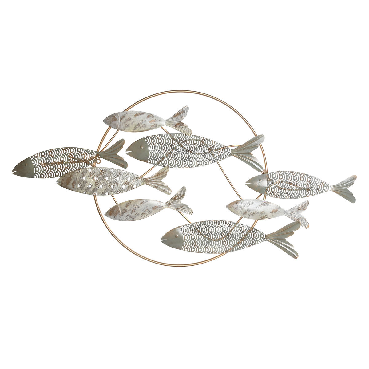 Decoración de pared dkd home decor dorado metal peces (130 x 6 x 68 cm)