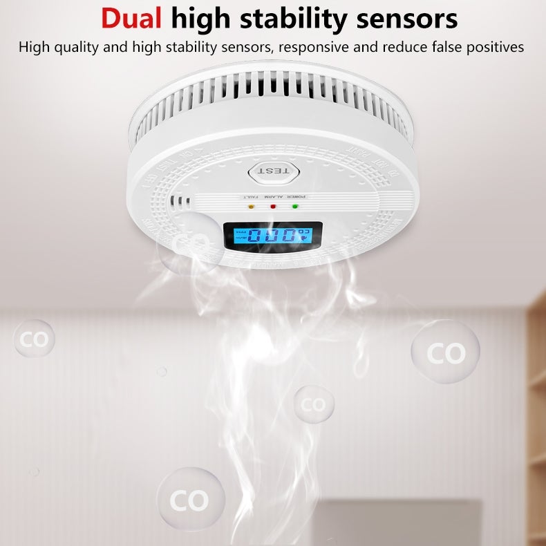 Rilevatore di fumo e monossido di carbonio 2 in 1 per la casa, con display (inglese), senza batteria, 10,7 × 10,7 × 3,8 cm - 5
