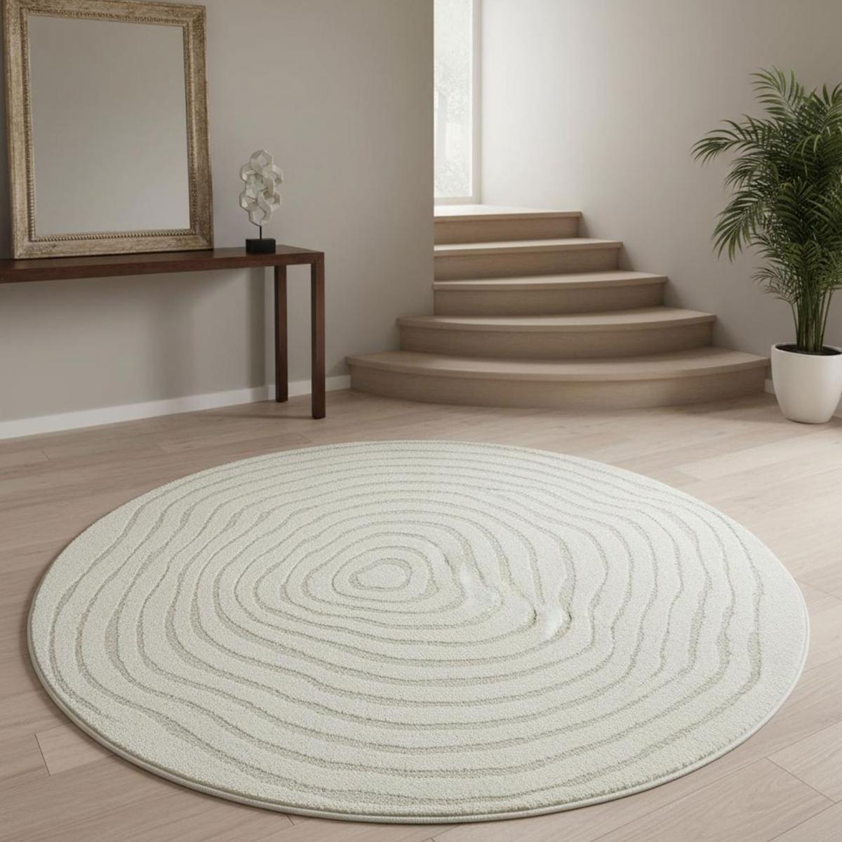 Tapis rondLYN9 SPIRATRI ∅ 200 cm Crème Tapis facile d'entretien idéal pour le salon - 2