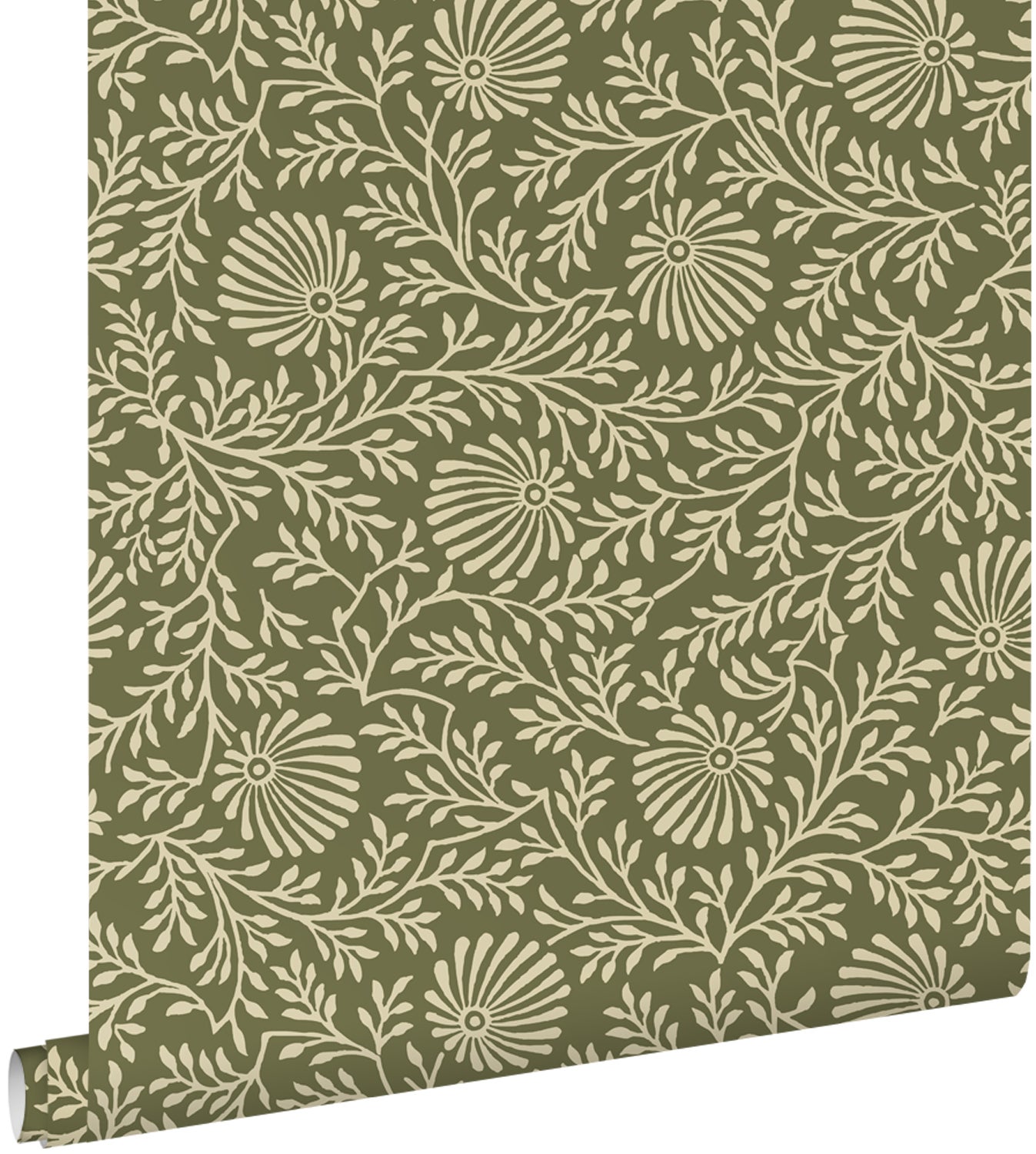 Tapeta zabytkowe kwiaty oliwkowym - 50 x 900 cm - ESTAHOME
