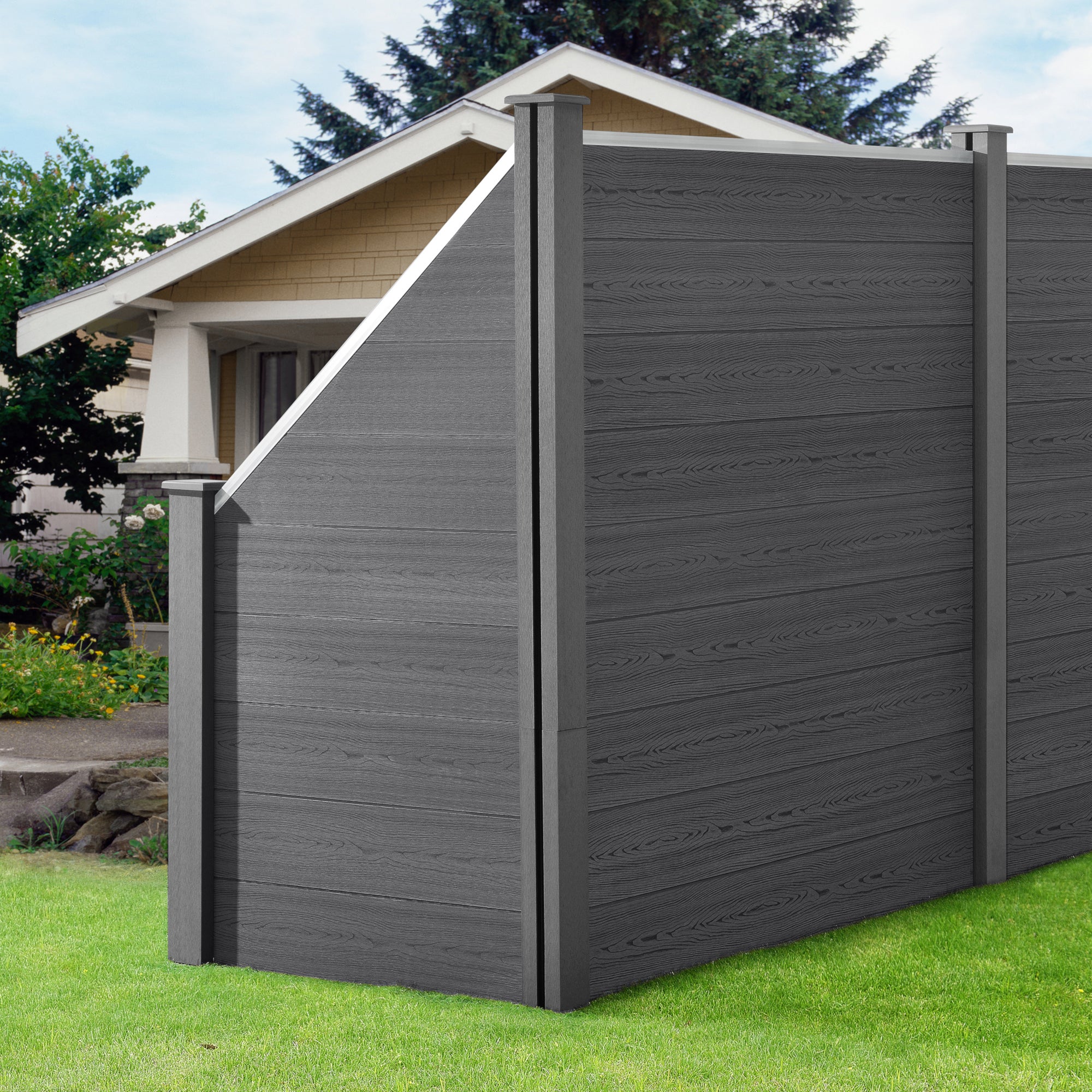 Clôture Inclinée Bois Composite WPC Segovia Gris 180 x 96 cm [neu.holz] - 6