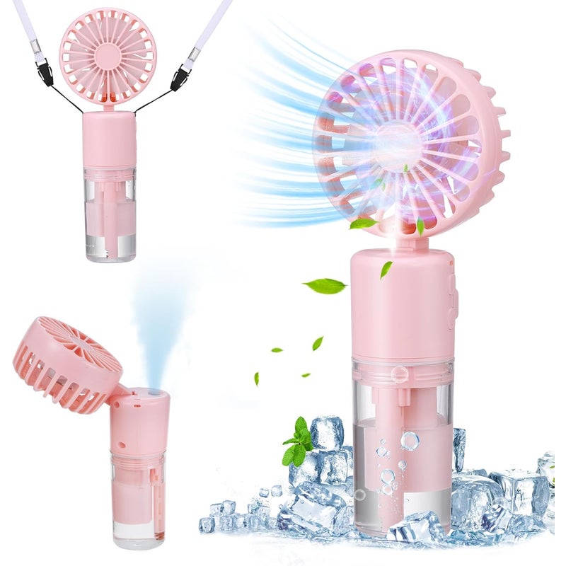 Mały przenośny wentylator, wentylator wiszący na szyi, składany, cichy wentylator, odpowiedni do użytku na zewnątrz, w podróży, różowy