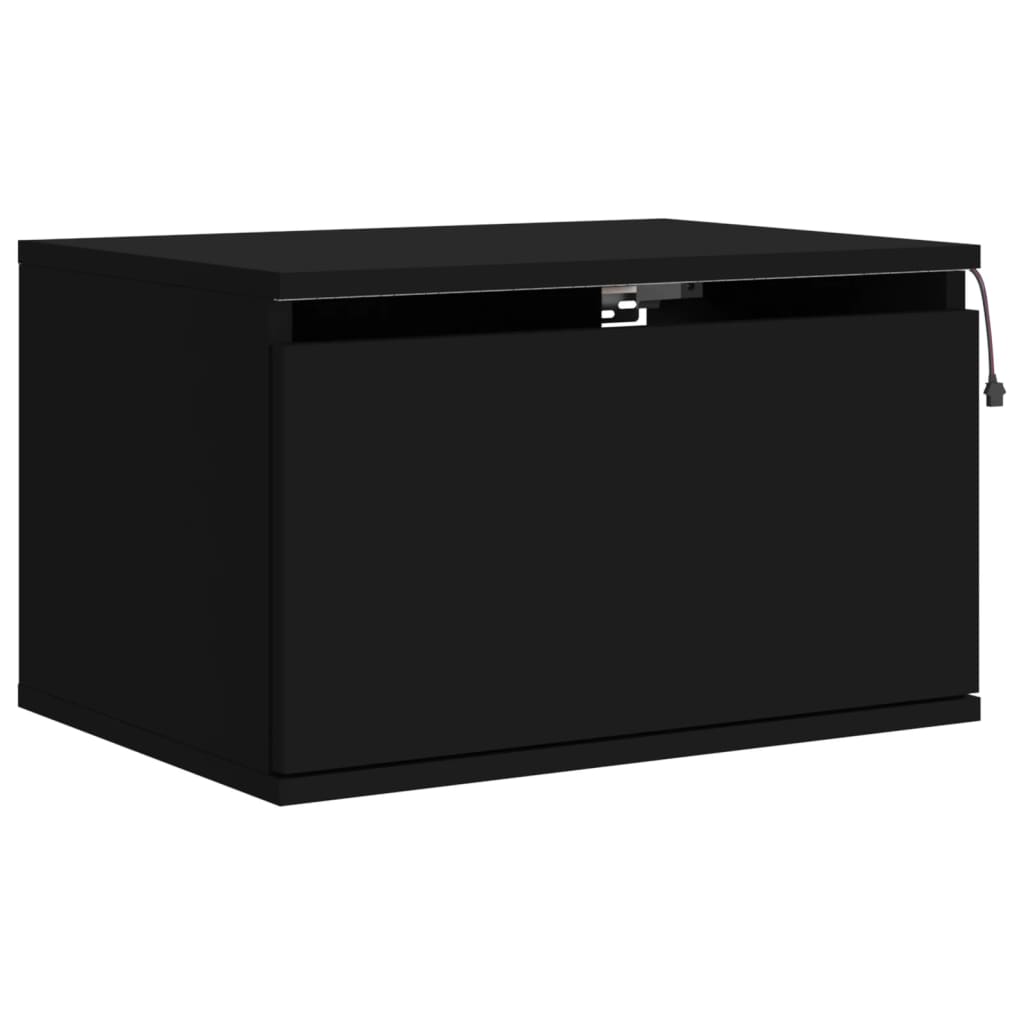 Mesitas de noche de pared con luces LED 2 piezas negro - 5