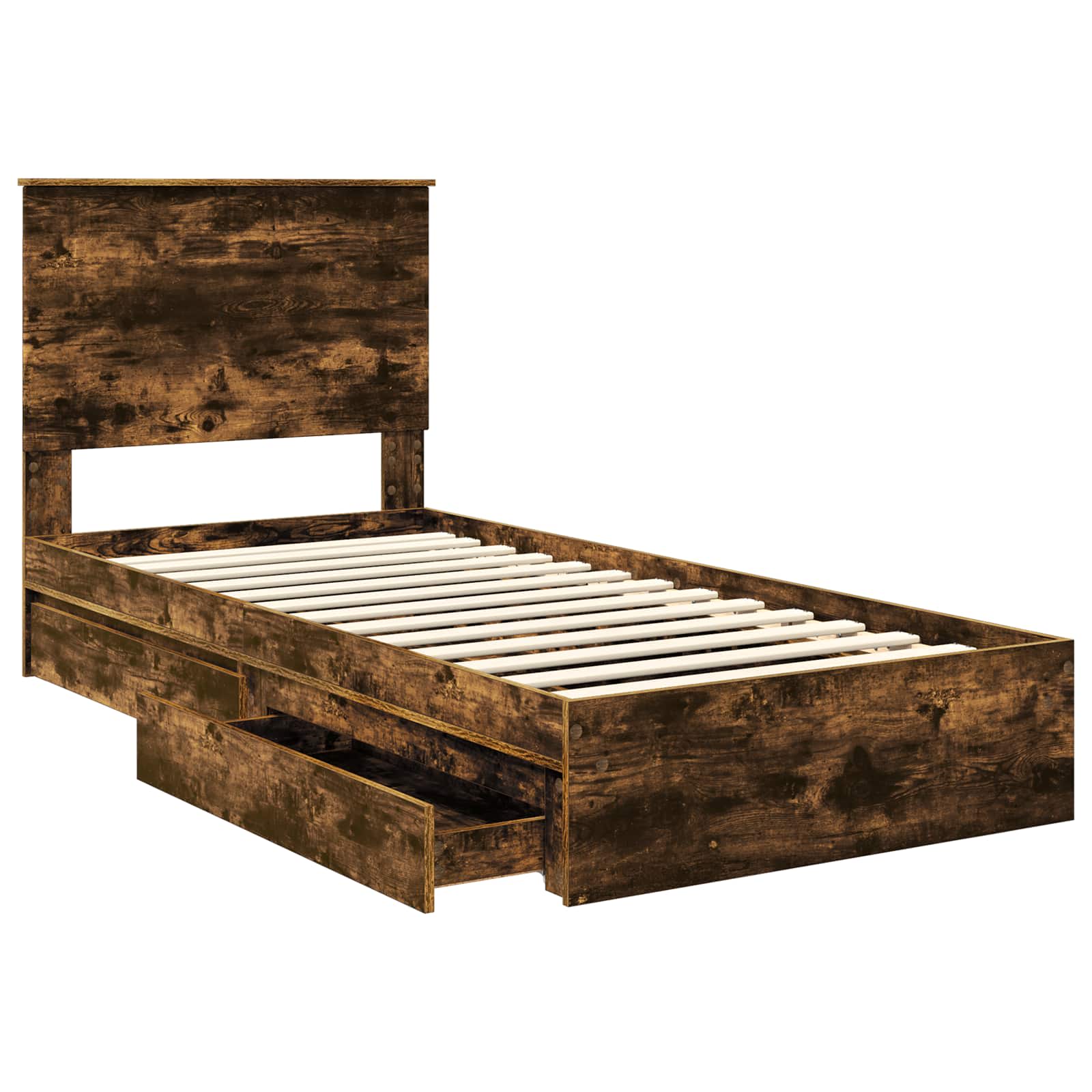 Lit de rangement chêne fumé 75 x 190 cm en panneau de bois - 5