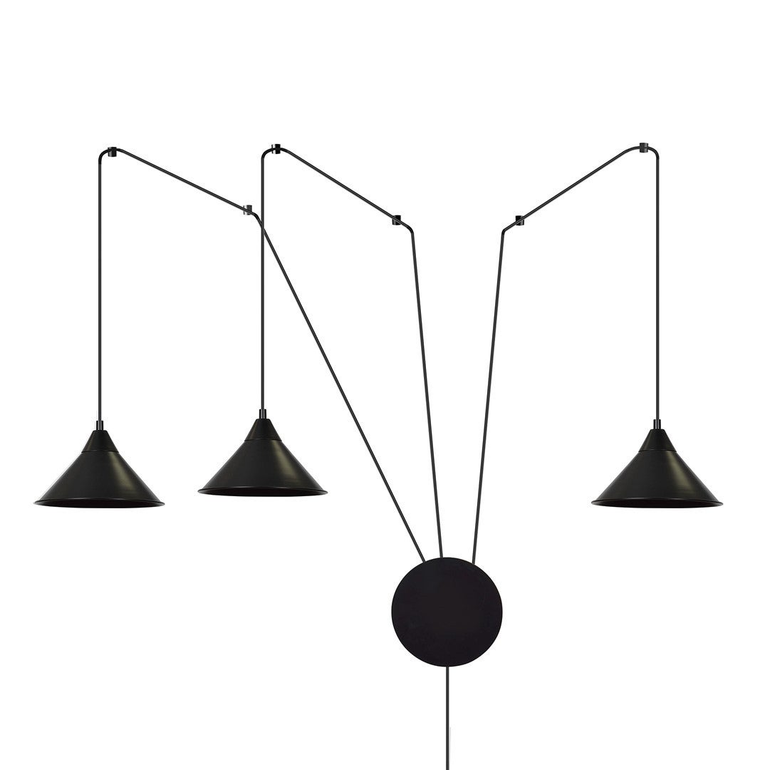 Lampa wisząca Abramo czarna 3xE27x15W z wtyczką do gniazdka wym: 400 x 24 x 24 cm metal Emibig