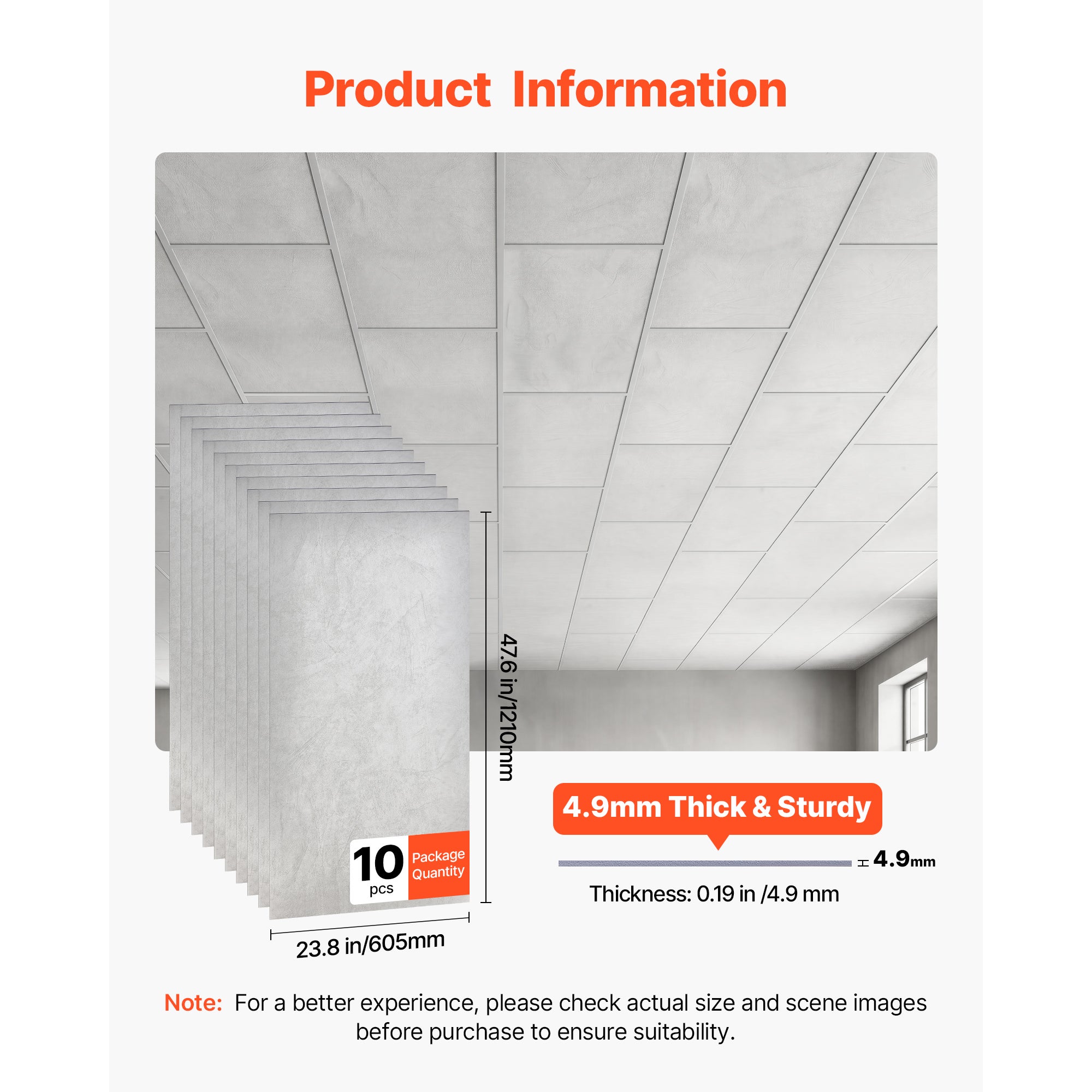 Paneles de techo SucceBuy de PVC, 605 x 1210 mm, lote de 10, paneles decorativos para techo suspendido con efecto mármol blanco - 2