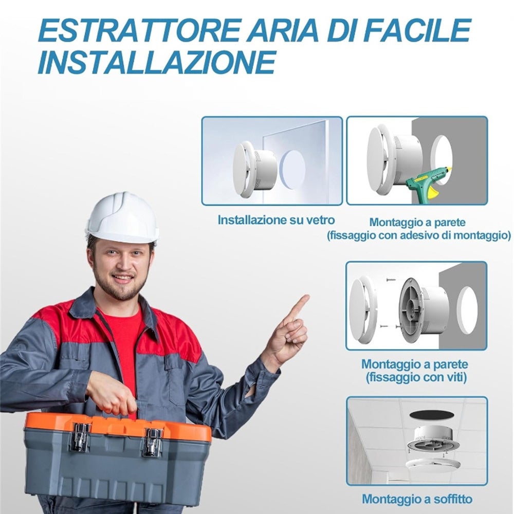 100mm Extracteur d'air 130m³/h 10W, avec Clapet Anti-Retour Ventilateur d'extraction à fort débit d'air, Économe en énergie (4 inch) - 3