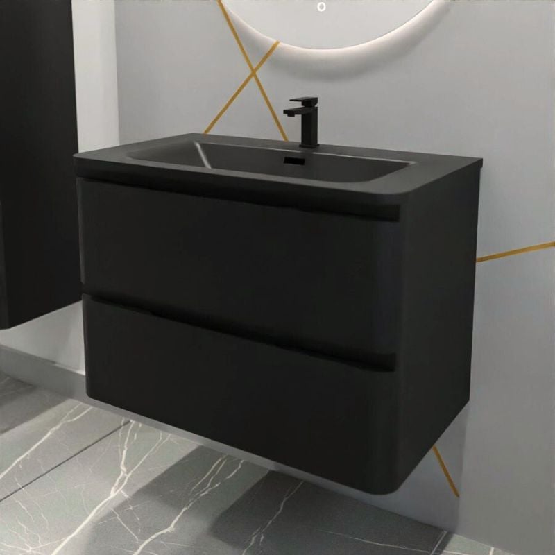 Meuble salle de bain suspendu PEARL 80 cm - Noir mat - 2