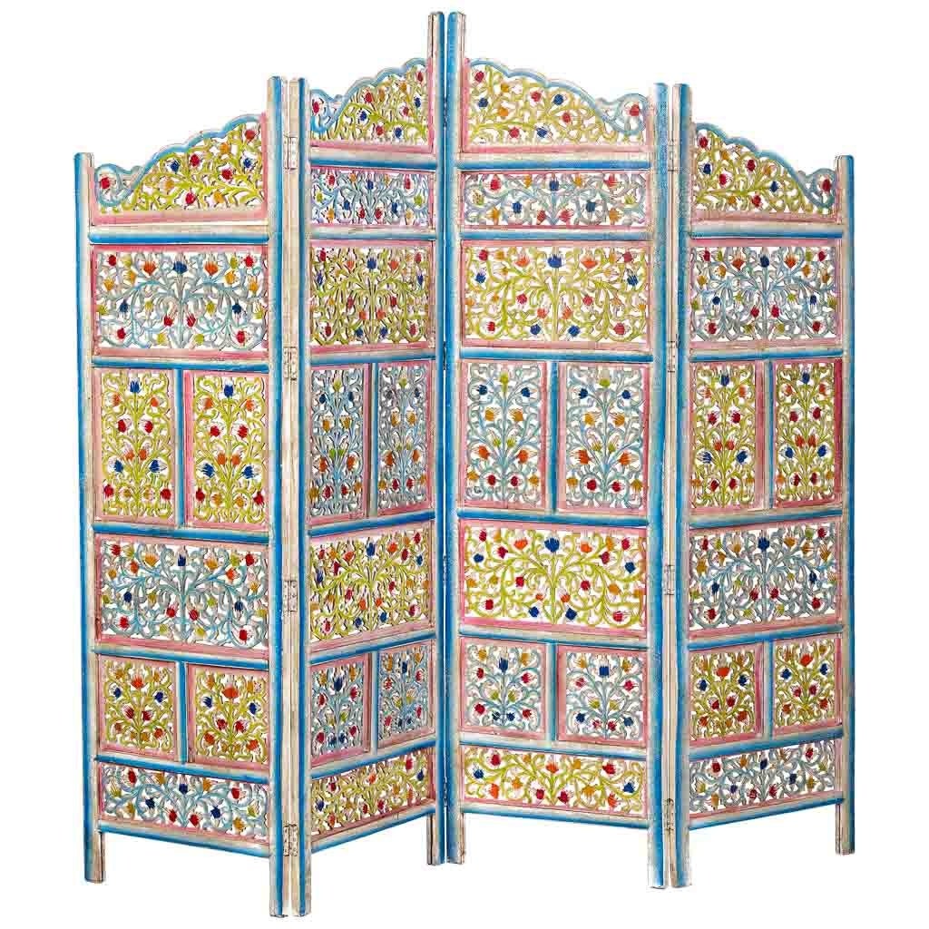Biombo de madera artesanal multicolor, 50x25x180h cm