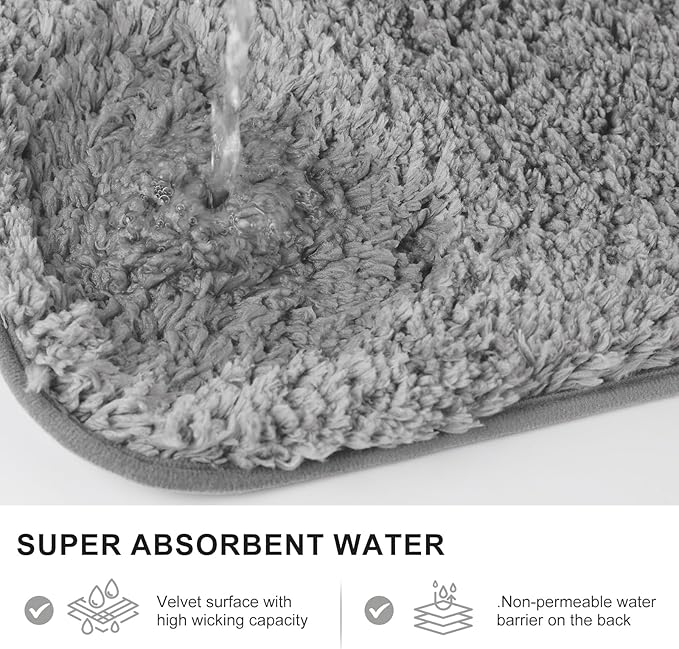 Antiderrapante, macio, absorvente de água, microfibra, tapete de banheiro, lavável à máquina, para banheira, chuveiro e banheiro, cinza escuro - 4