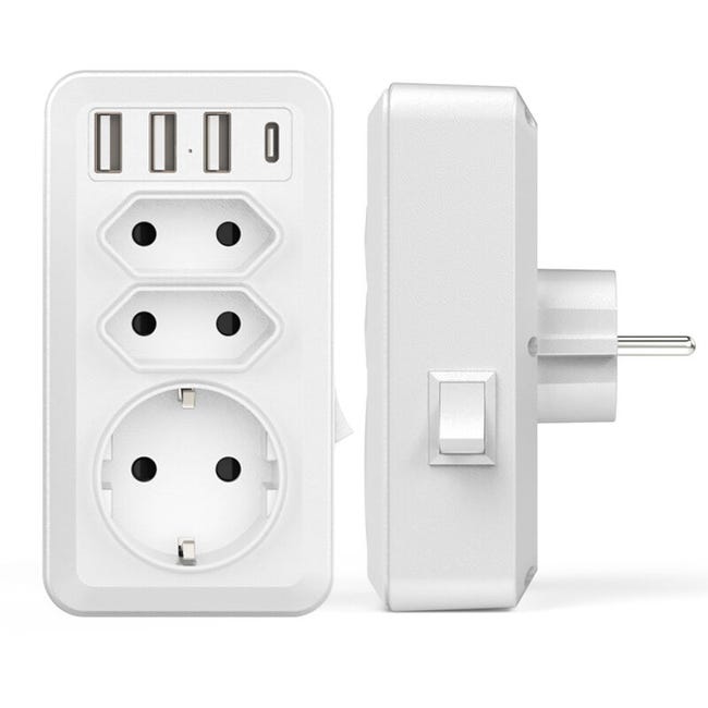 Listwa zasilająca USB 7 w 1, 3 wyjścia AC (16 A, 3800 W), 3 porty USB 5 V/3,4 A, 1 port typu C