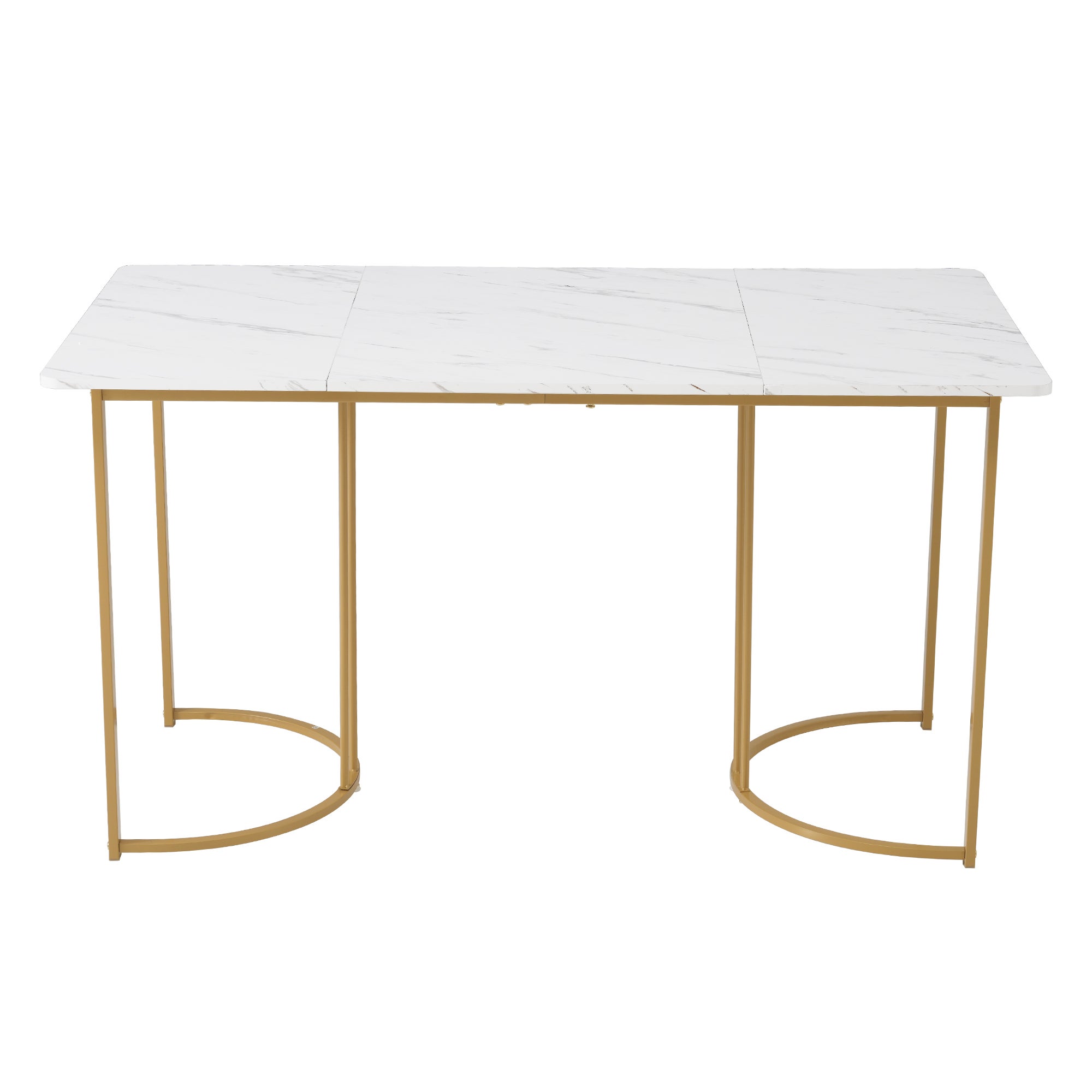 Stół jadalny 140 x 80 x 75 cm, metalowy, prostokątny, nowoczesny marmur, nogi regulowane, biały/złoty - 6