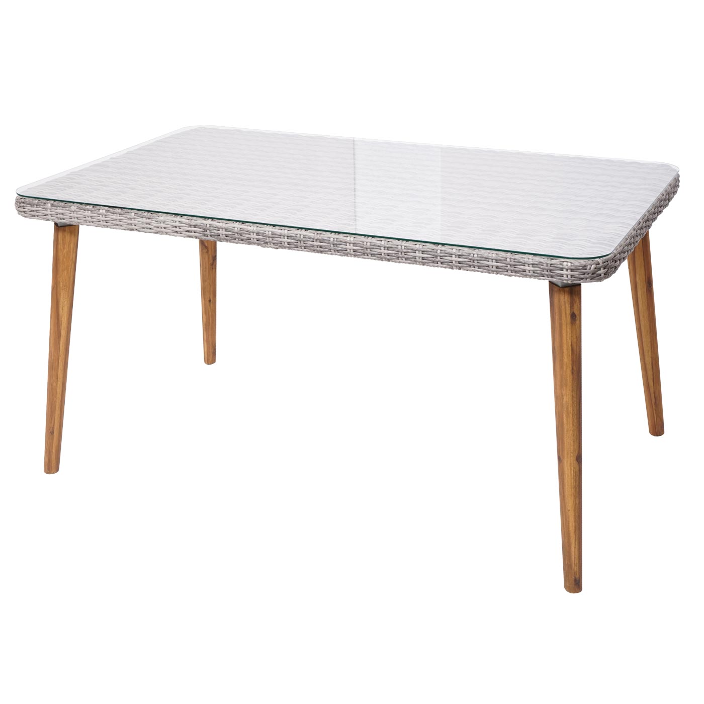 Stół ogrodowy z polirattanu HWC-H65, stal + akacja półokrągły z polirattanu MVG 150x90cm ~ szary - 3