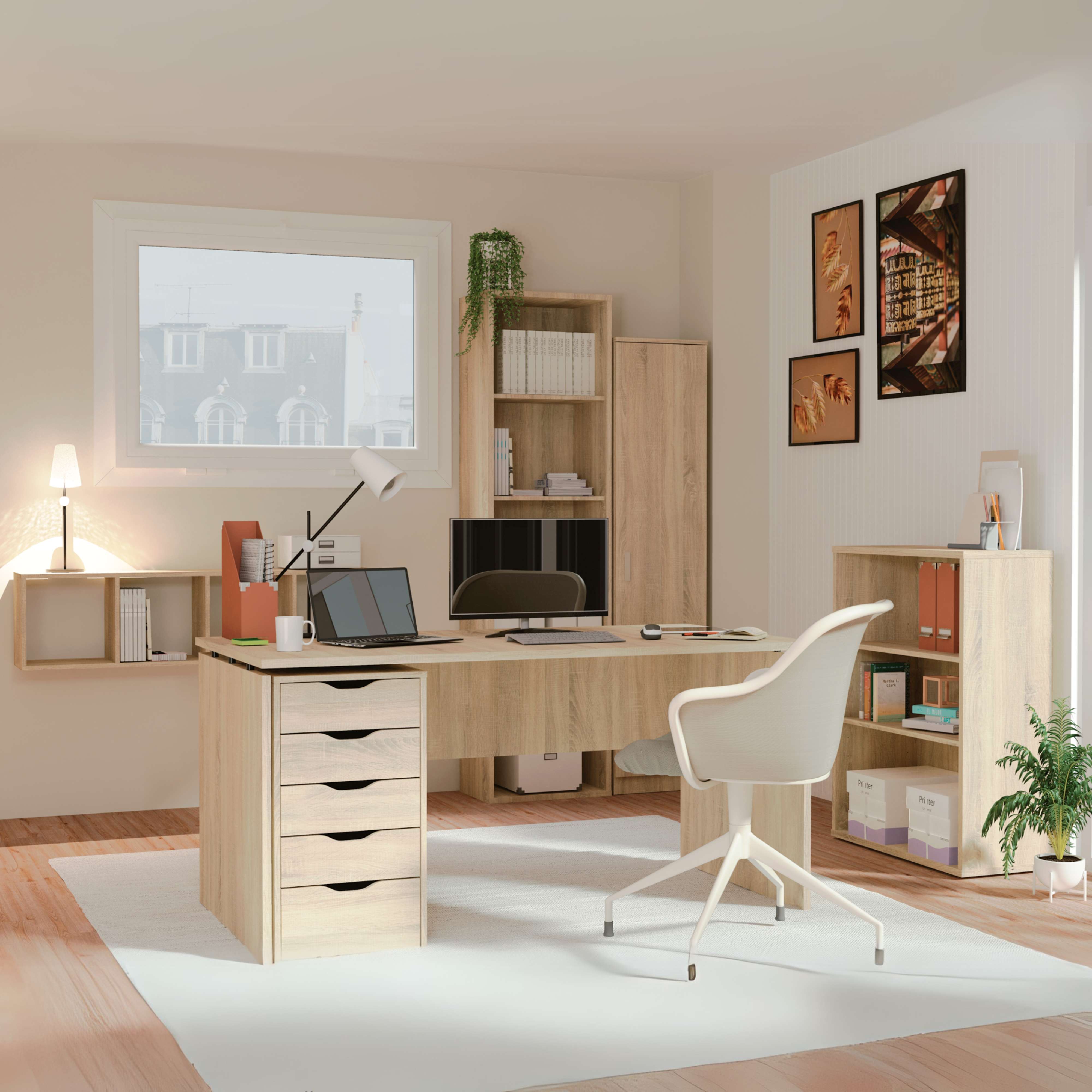 Commode de bureau 5 tiroirs Eko, couleur chêne Cambrian, 71 x 40 x 43 cm - 5