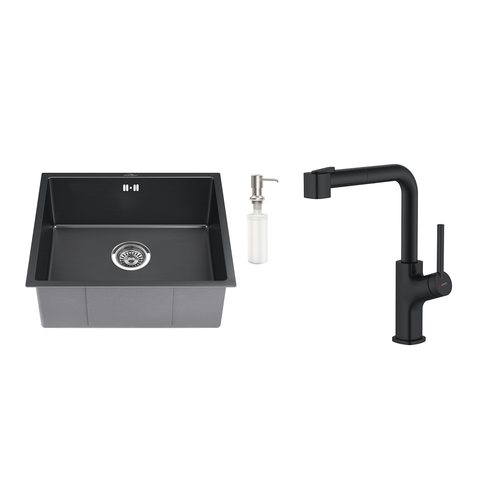 Fregadero De Cocina Negro 40x45 Cm - Acero Inoxidable 201, Con Grifo Giratorio Y Dispensador De Jabón