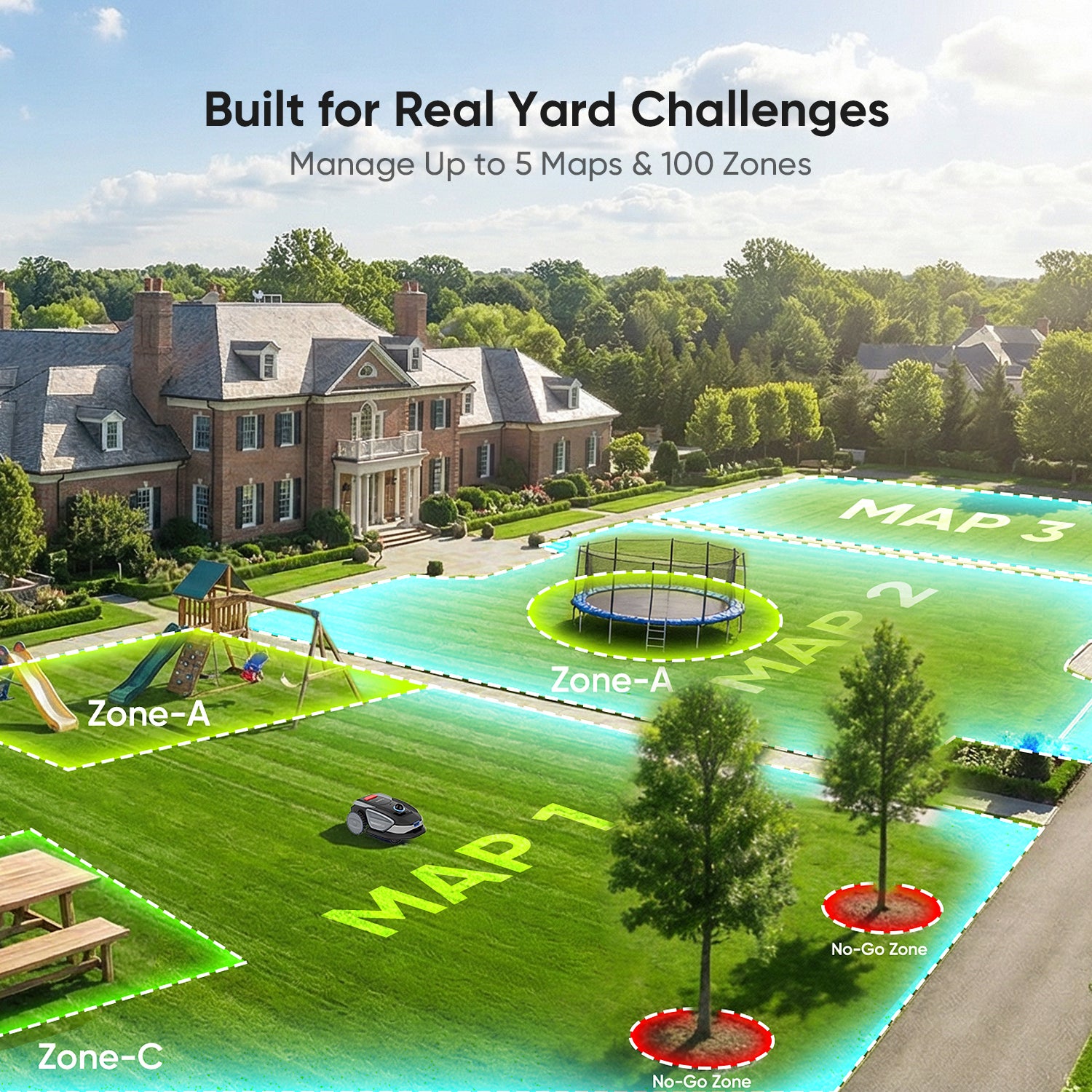 Robot Tondeuse sans Fil, 1000 m², LiDAR 360°, Vision AI, Cartographie, Évitement des Obstacles, Pentes 42 %, Contrôle App, Sunseeker S4 - 4