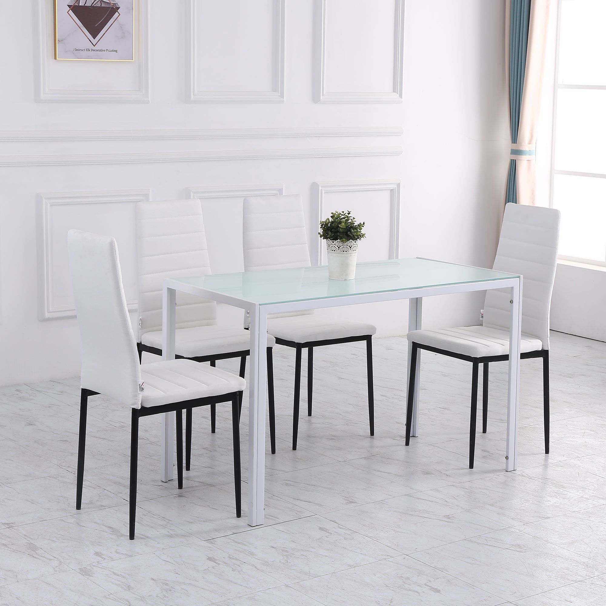 HOMCOM Set 4 Sedie Imbottite per Soggiorno o Sala da Pranzo, Sedie da Cucina Moderne, in Metallo e Tessuto Bianco - 4