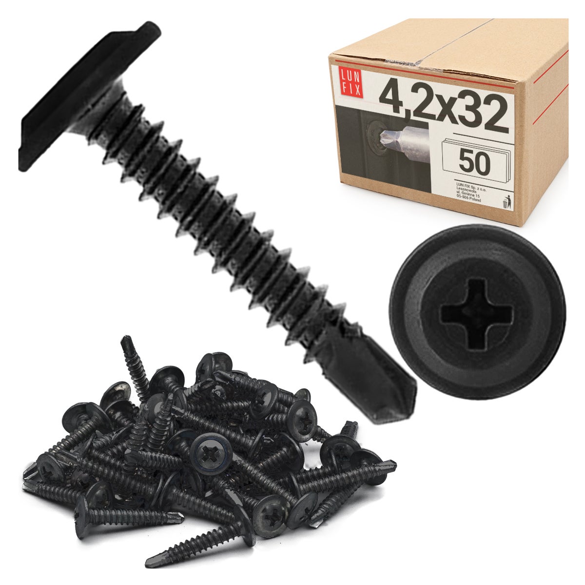 Wkręty do metalu samowiercące fosfatowane z łbem podkładkowym 4,2x32mm 50szt.