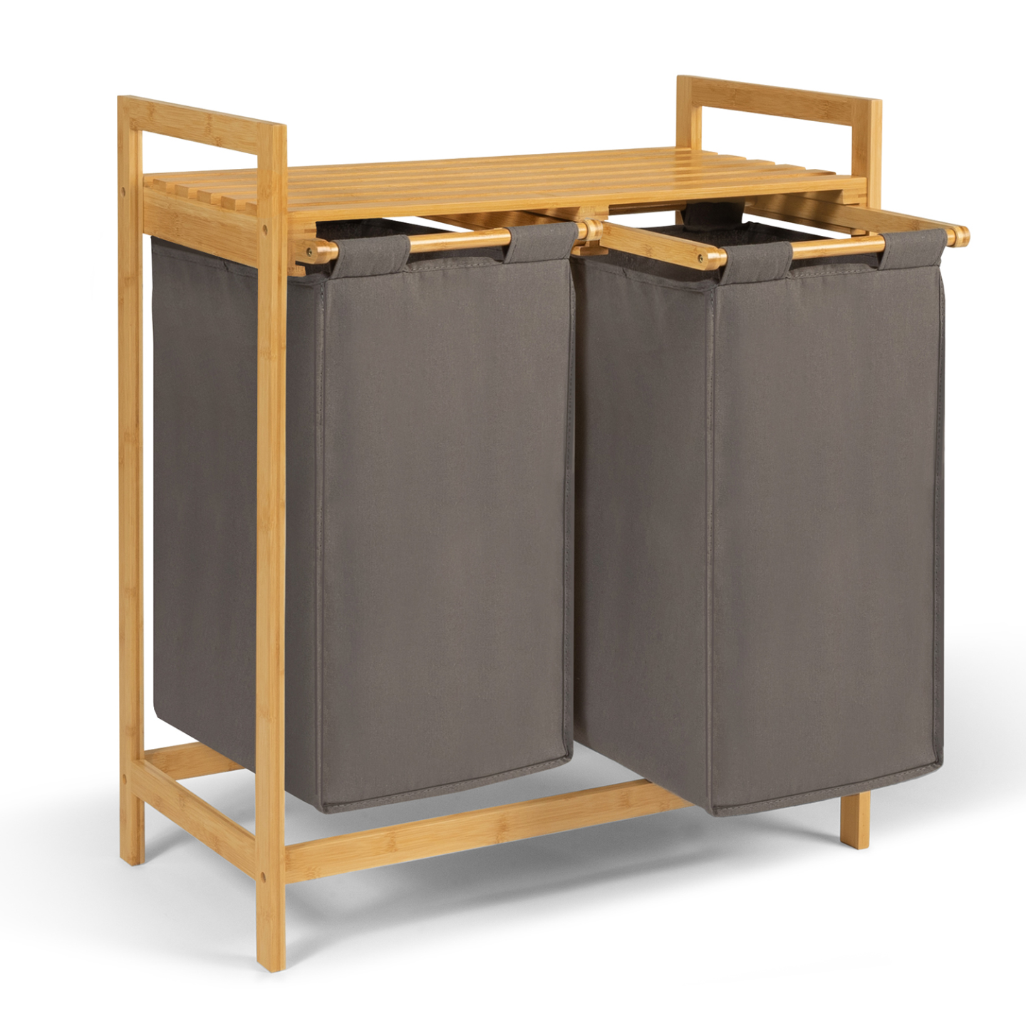 Panier à linge 2 bacs bambou BEA tissu gris foncé - 3