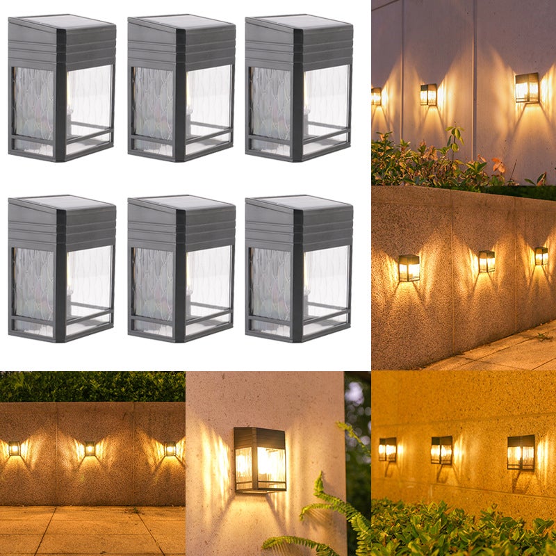 Zewnętrzna solarna lampa ścienna wolframowa, 6 sztuk, zewnętrzna lampa solarna LED [ciepłe światło]