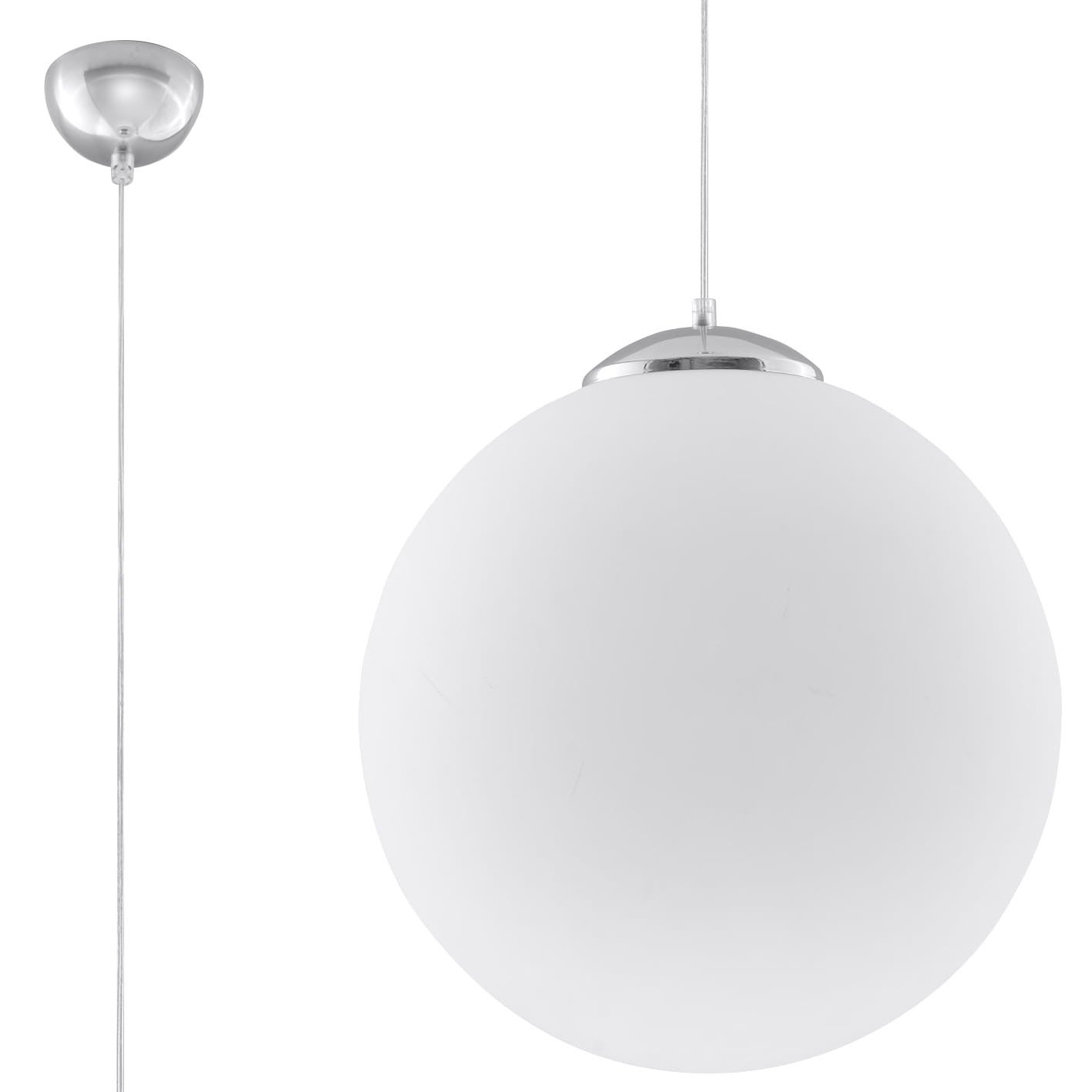 Lampa sufitowa wisząca Ugo chromowana-biała 1xE27x60W duża kula wym: 80 x 30 x 30 cm szkło Sollux Lighting