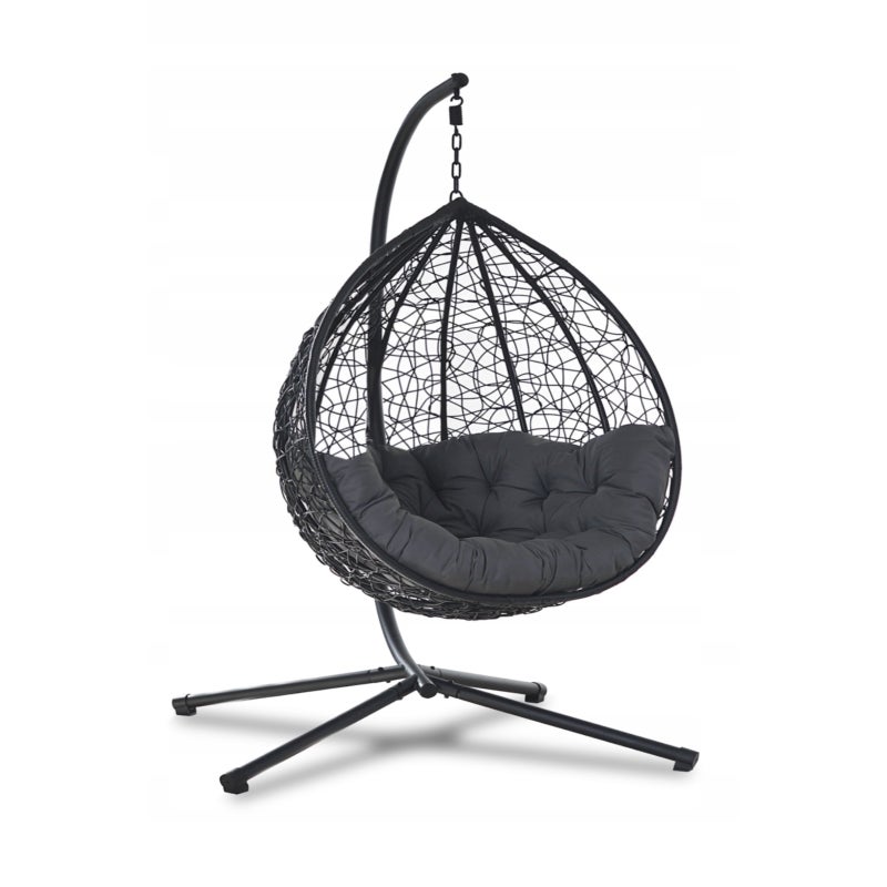 Fotel Wiszący do OGRODU Amber Antracyt / Szary Kokon Huśtawka Wolnostojący