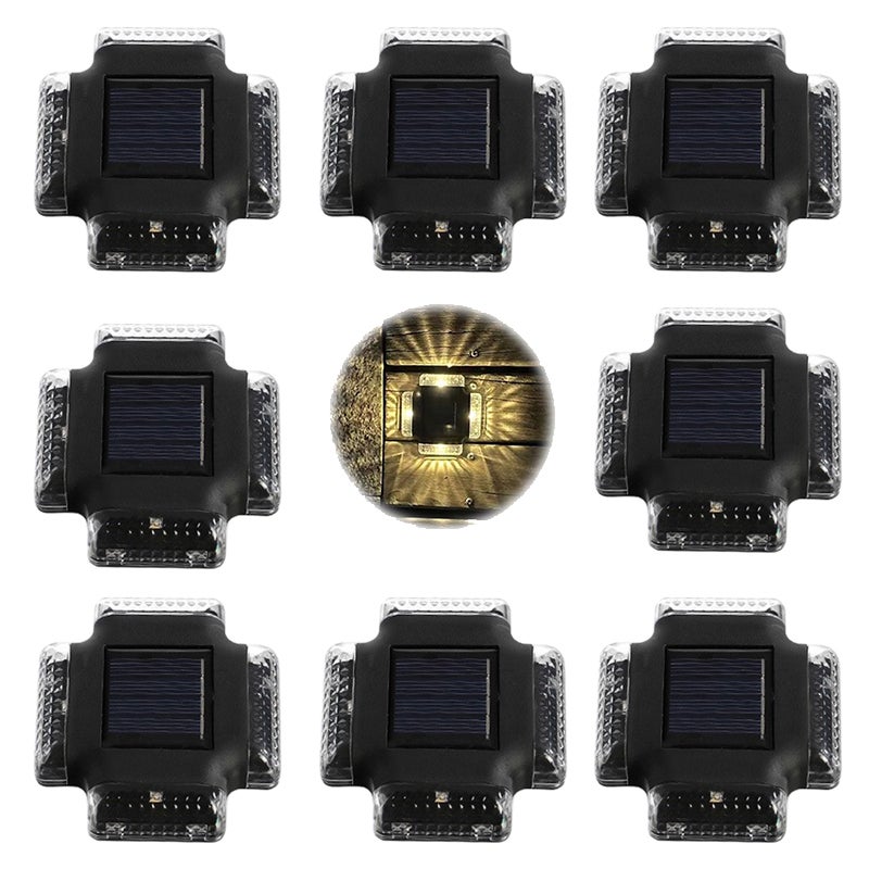 Czterostronny kinkiet, zewnętrzne światło słoneczne, polikrystaliczny kinkiet solarny z ciepłym światłem 4LED, 8 sztuk