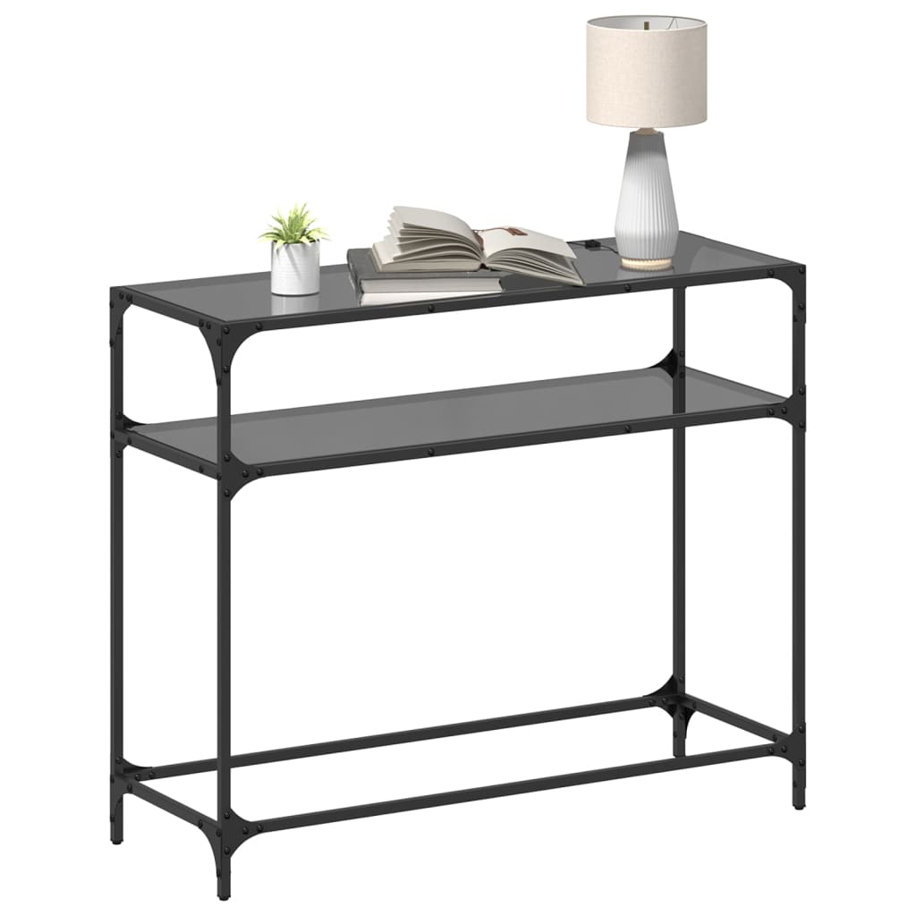 Table console avec plateau en verre noir acier 98x35x81 cm - COMFORTXL - 3