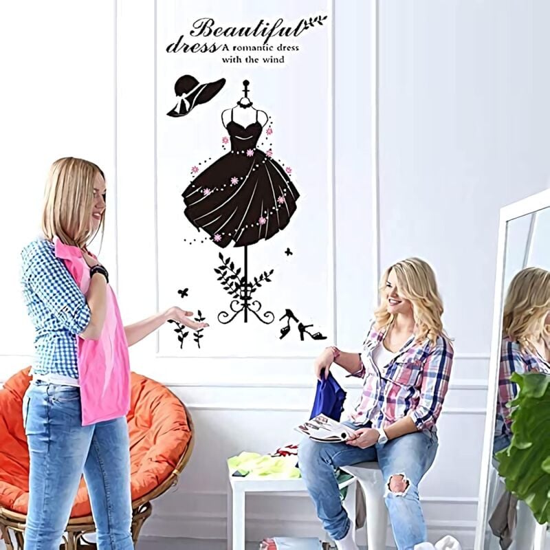 Stickers Muraux Porte Placard Adulte Noir Robe Pissenlit Et Papillon Agapanthe En Cristal Beauté Dressing Mural - 2