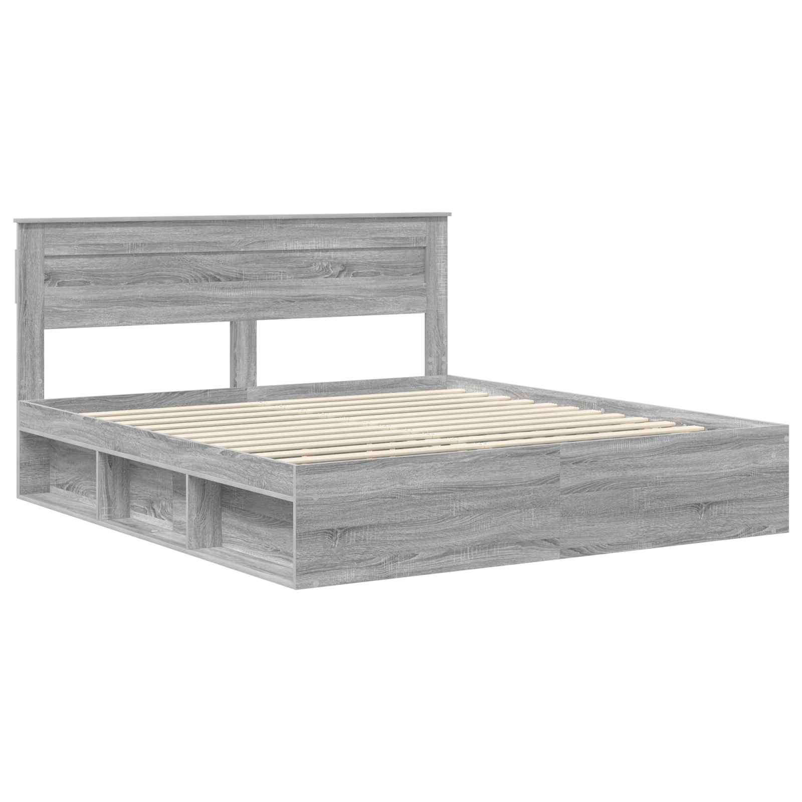 Cadre de lit gris en bois de pin massif pour la chambre, 200 × 200 cm - 4