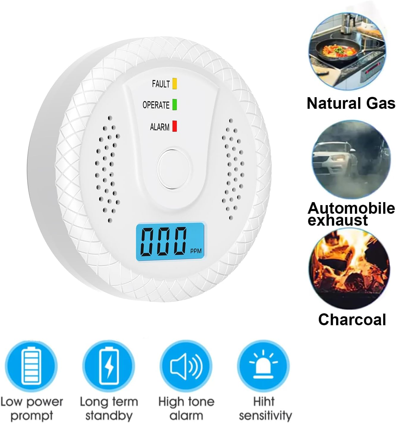Rilevatore di monossido di carbonio 2 pezzi, allarme di monossido di carbonio con display digitale a LED e allarme sonoro, 96 x 31 mm (senza batteria) - 2