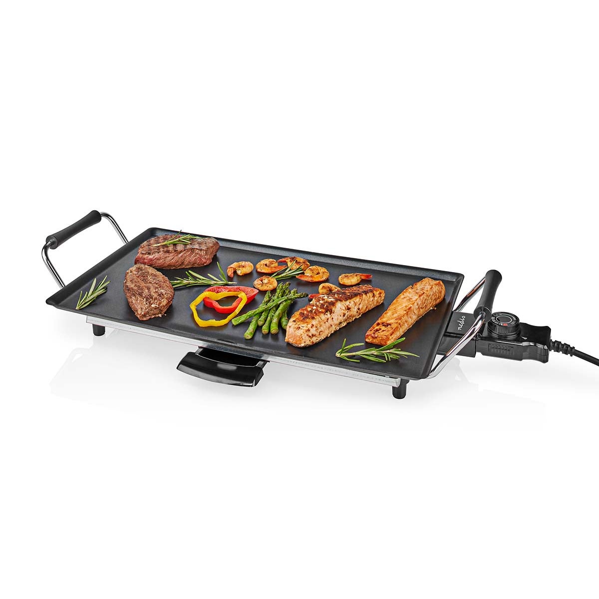 Nedis Teppanyaki Grill Elettrico Da Tavolo - Piastra XXL 90x23cm, 1800W, 5 Livelli Di Calore, Nero - Foto 3