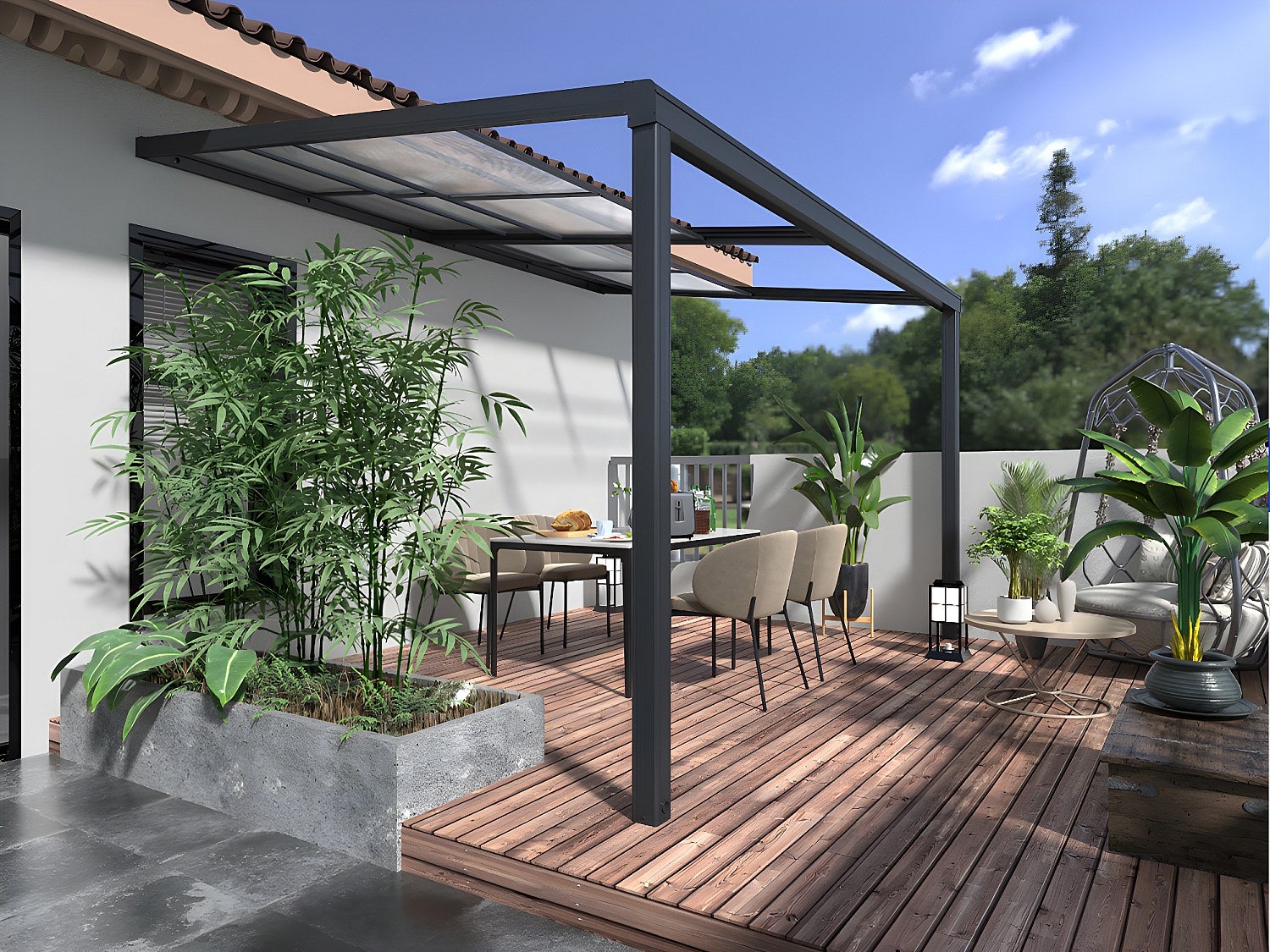Pérgola adosada con techo deslizable - 12m² - antracita - IZEDA - 2
