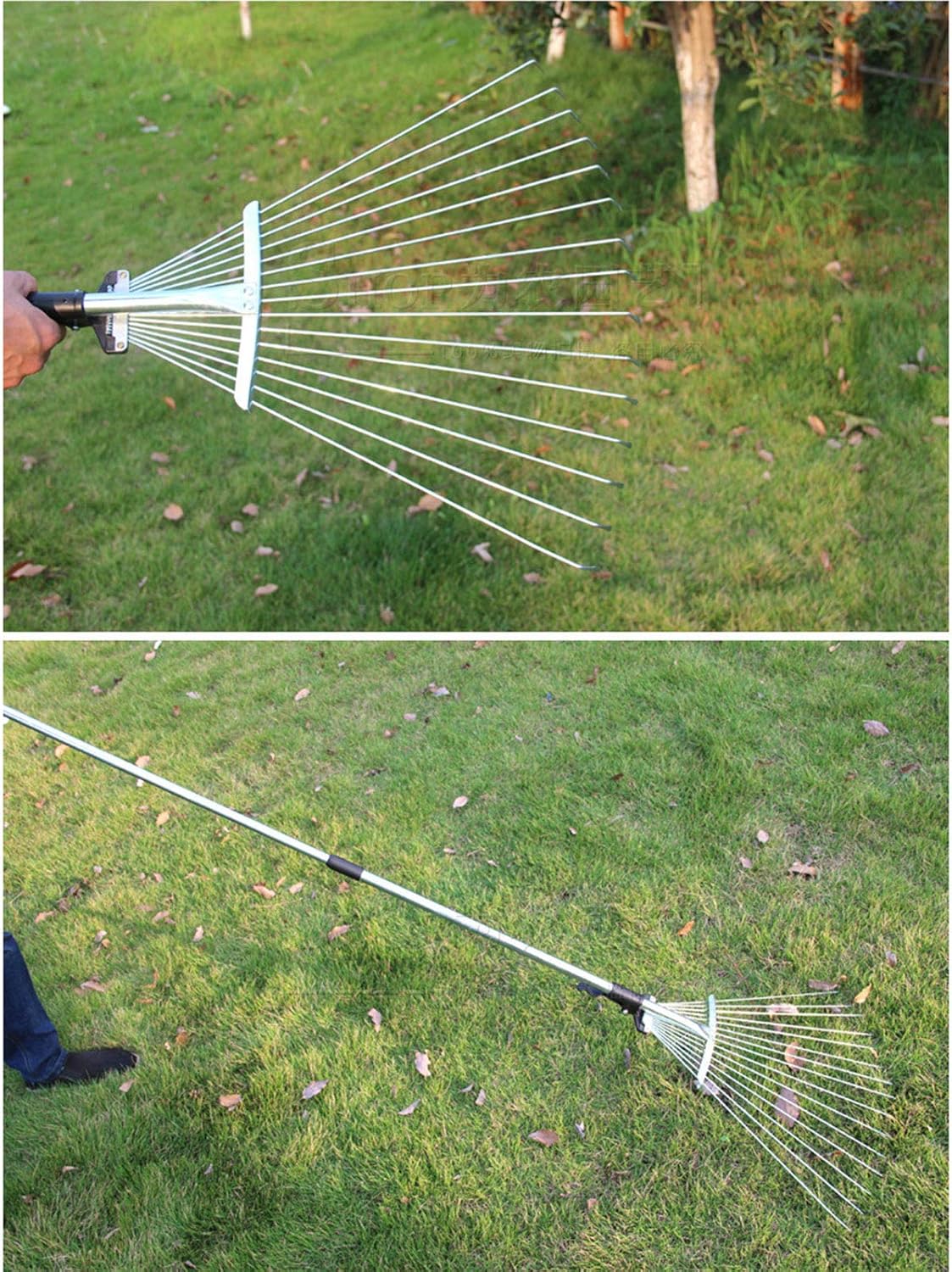 Teleskopowe grabie metalowe, 160 cm długości, regulowane składane grabie do liści do szybkiego czyszczenia trawnika i podwórka - 4
