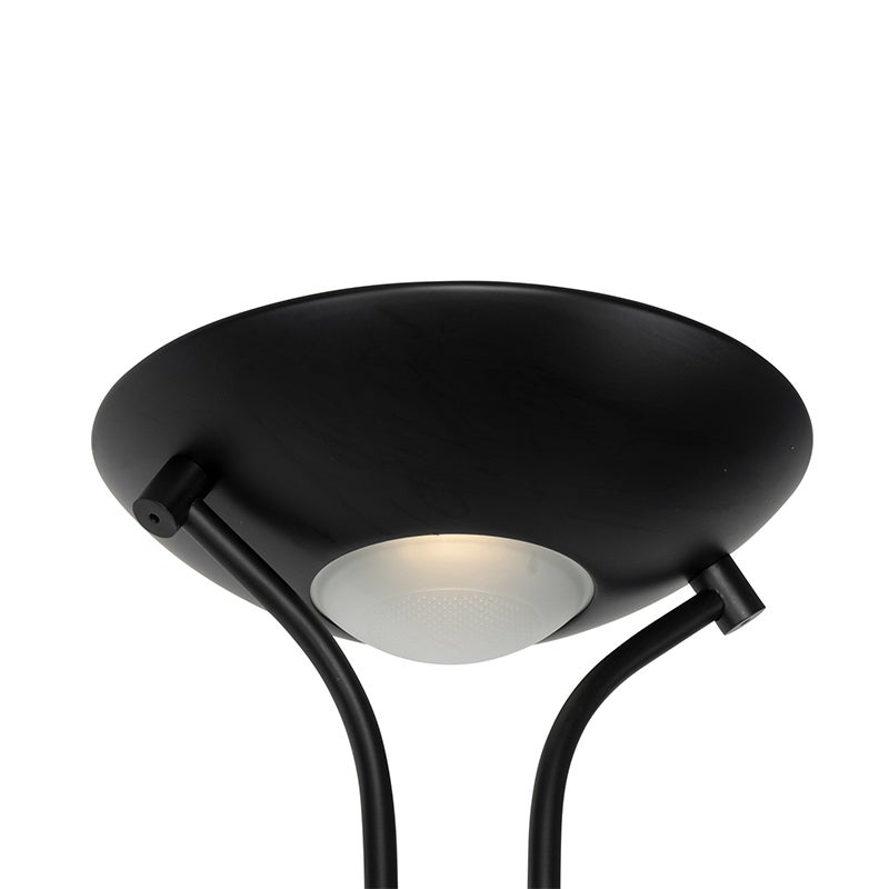 Qazqa moderne lampadaire uplighter avec bras de lecture - Diva - noir, led intégrée 23w incluse, Integrated led, 2000k - 3000k, - 6