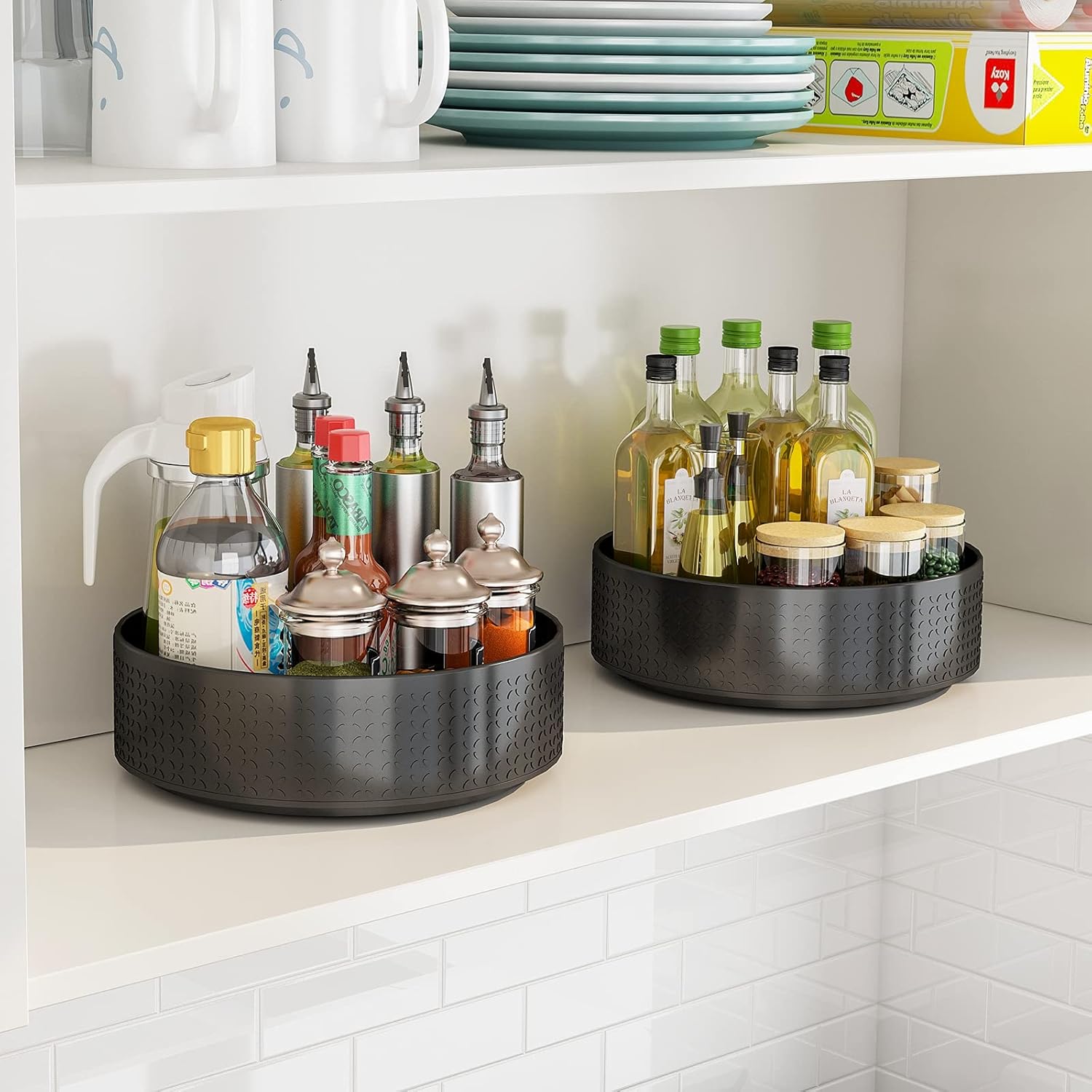 Plateau tournant à épices, étagère à épices rotative en acier au carbone, étagère à épices, armoire de cuisine noire - 2