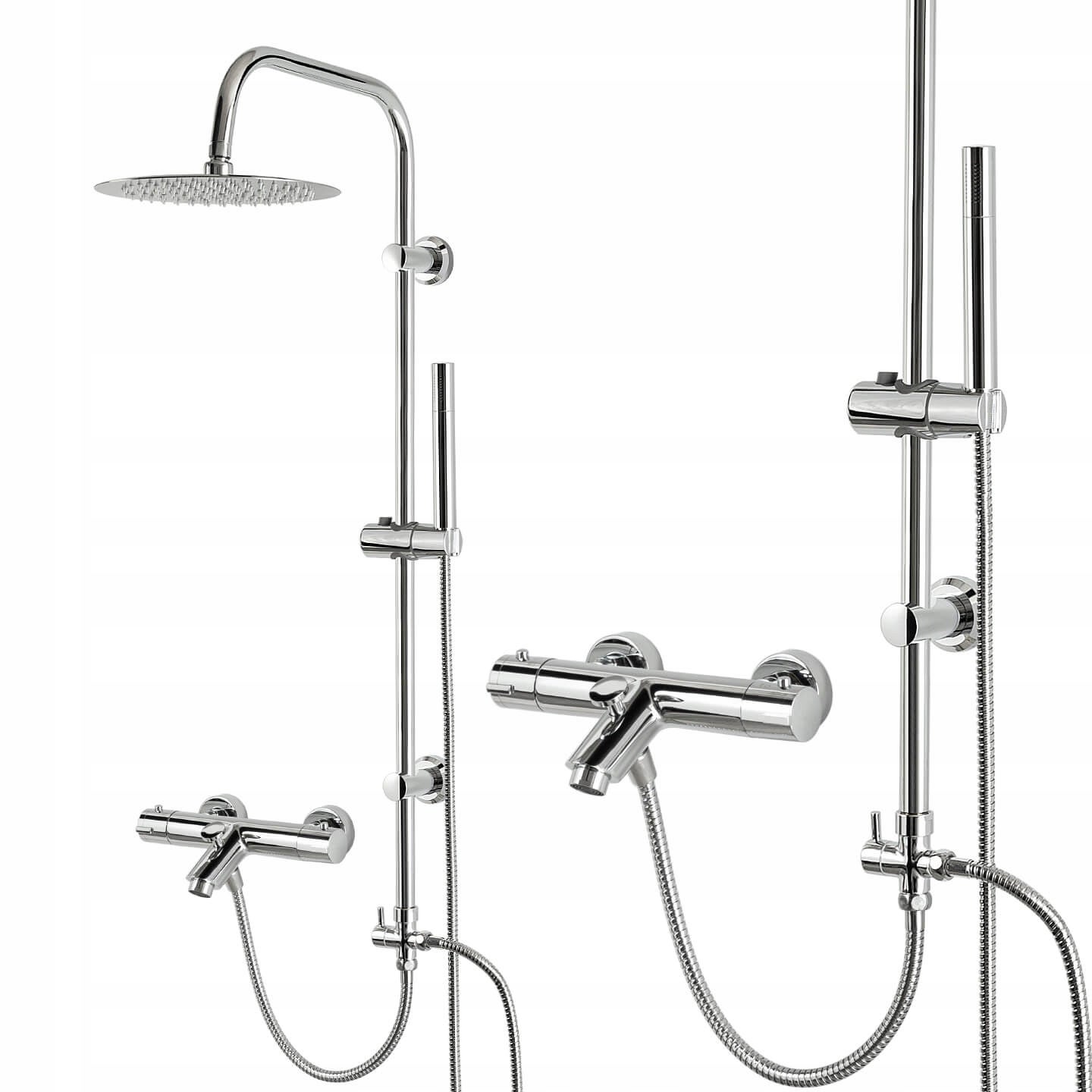 KOLUMNA PRYSZNICOWA TERMOSTAT ZESTAW NATRYSKOWY Z BATERIĄ WANNOWĄ Z WYLEWKĄ