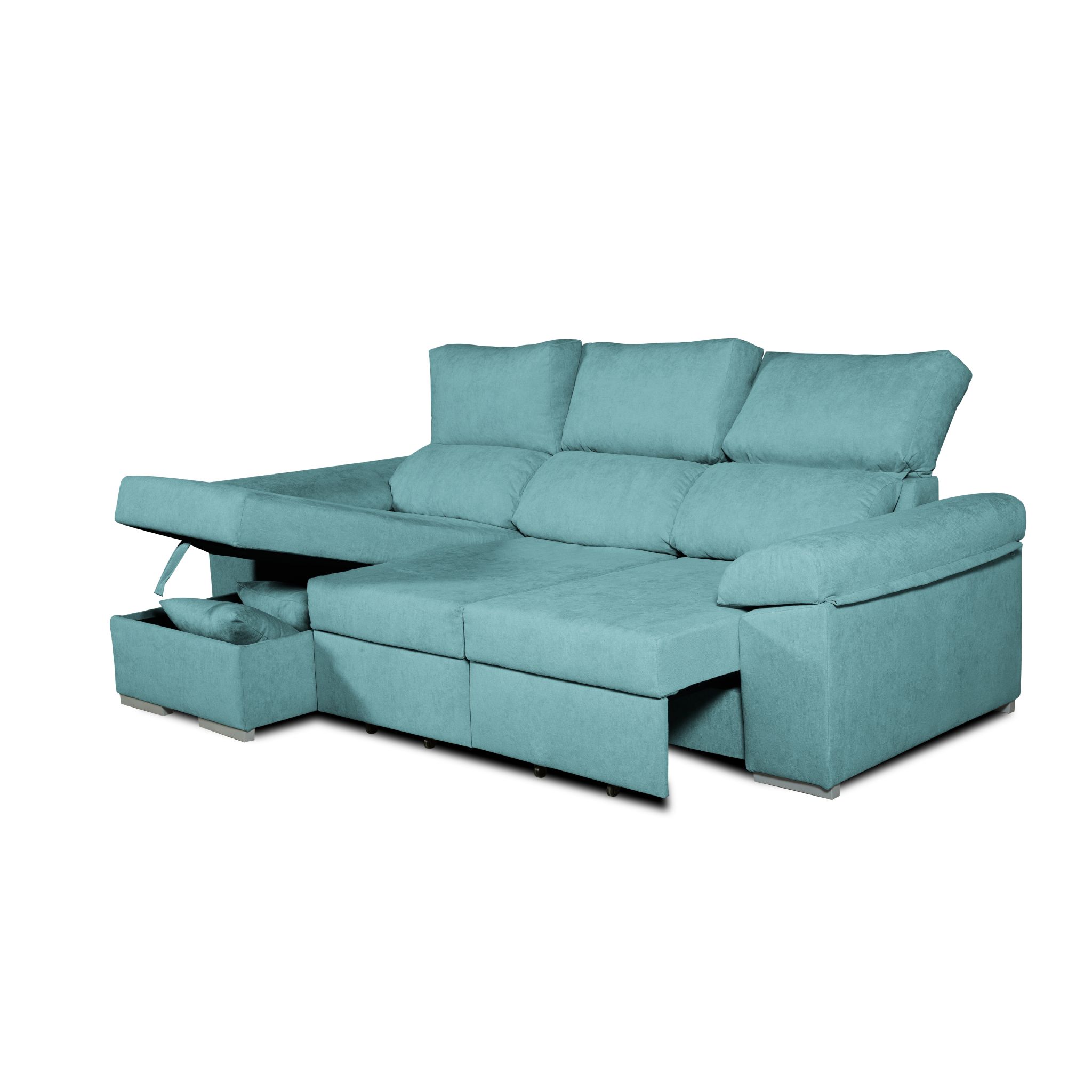 Sofa esquinero chaiselongue convertible en cama darg izquierda 235x148 cm turquesa tejido con sistema acualine tanuk