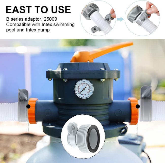 Adaptateur de type B pour piscine (3 pièces, 32 mm et 38 mm), adaptateur de tuyau pour piscines INTEX, adaptateur de tuyau de rechange pour pompes et - 5