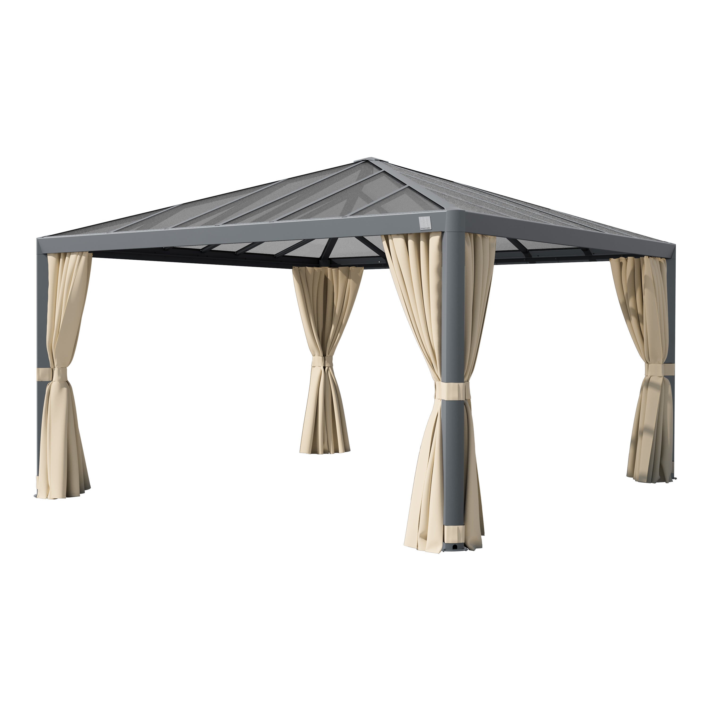 PRIMEYARD Pawilon ogrodowy 4x4 m Hardtop dach z poliwęglanu z 4 ściany boczne, szampański