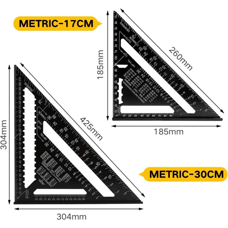 Profesjonalny metryczny trójkątny kwadrat 30 cm/300 mm, precyzyjny aluminiowy stop, narzędzie pomiarowe do obróbki drewna i stolarstwa - 4