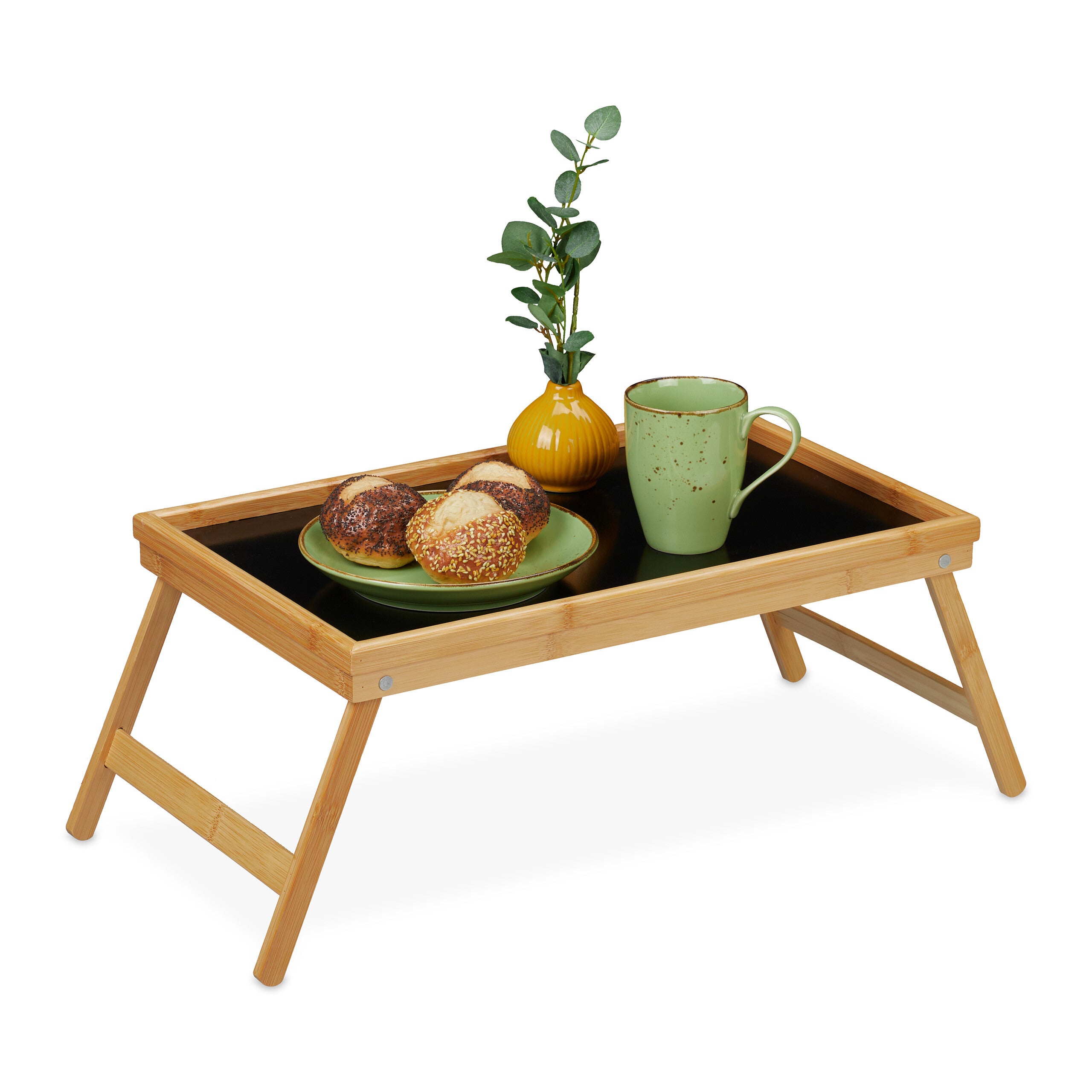 Relaxdays Vassoio Colazione a Letto, Tavolino Bambù, Gambe