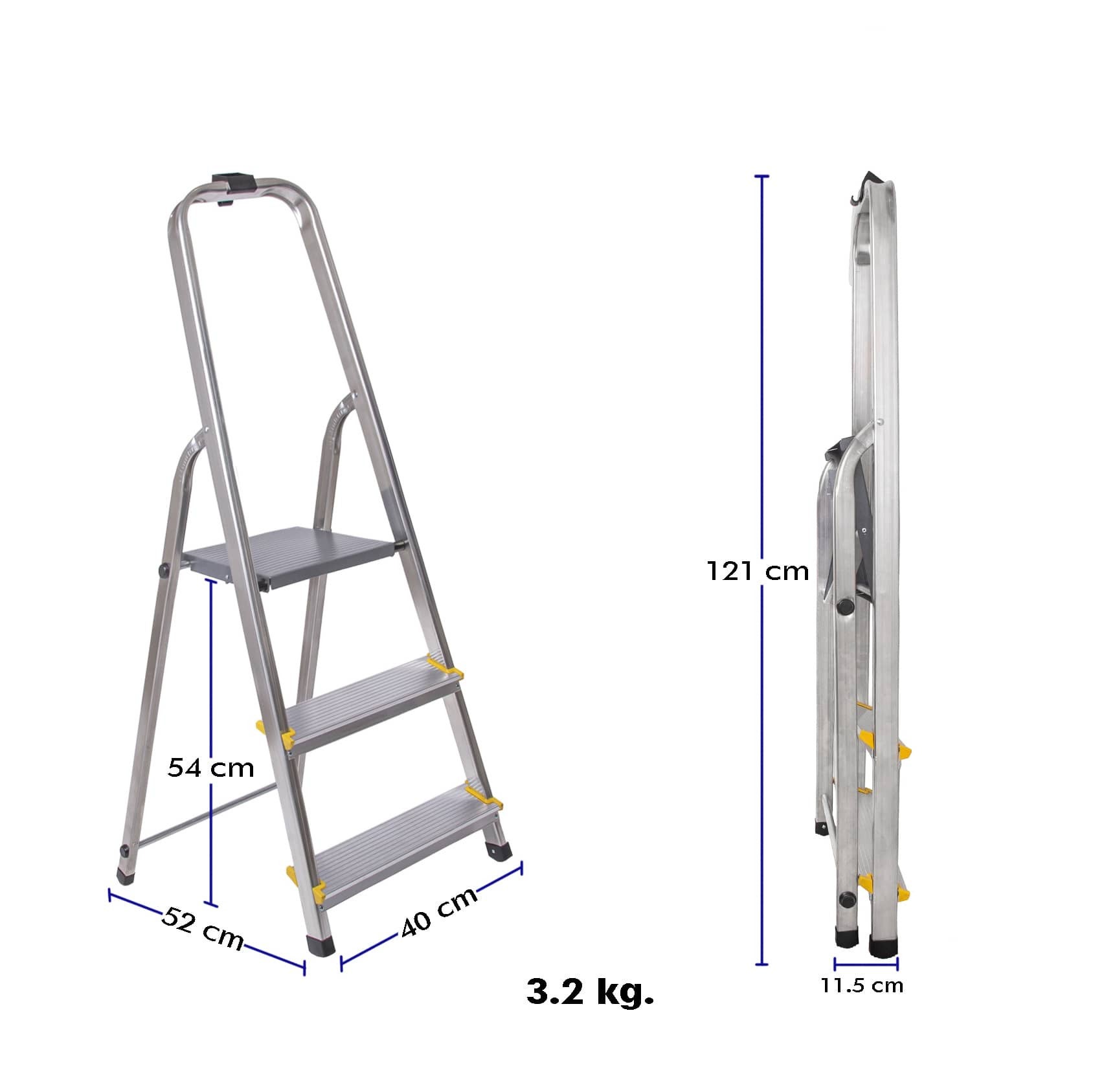 HOSTRÖM Escabeau 3 marches DURA pliable, marchepied léger en aluminium, hauteur plateforme 54cm, pieds antidérapants, charge 150kg, garantie 5 ans - 4
