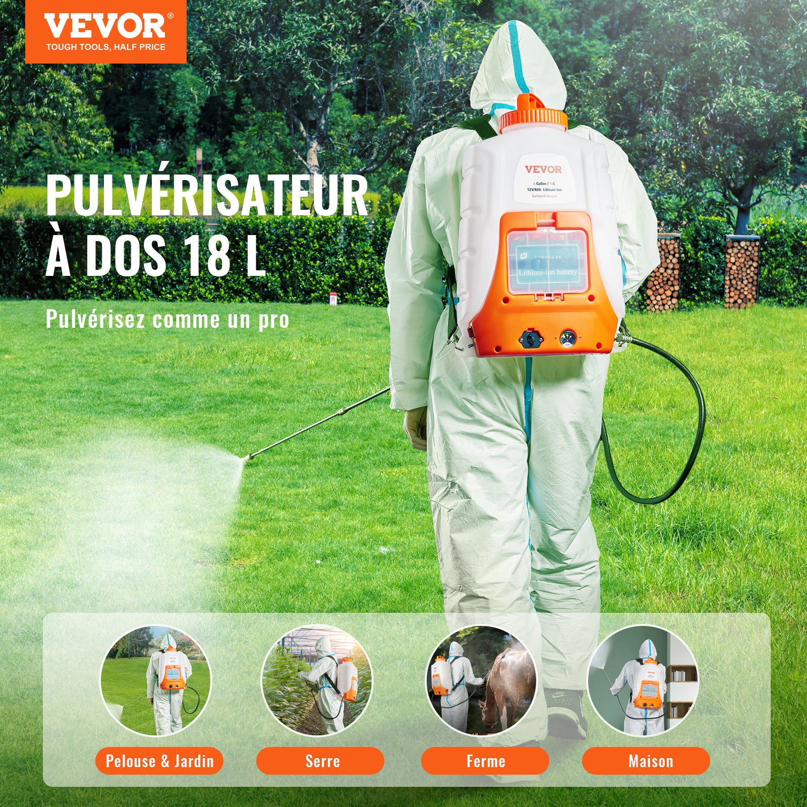 Pulverizador Mochila SucceBuy 15 L Batería 12 V 8 Ah, 8 Boquillas 2 Lanzas, 0–6,2 bar, 4,1 L/min, Jardín y Limpieza - 7