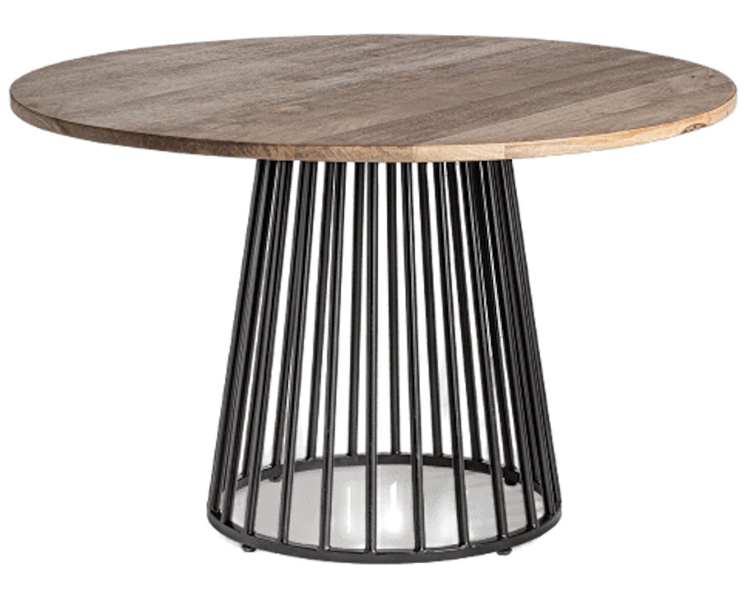 Table à manger ronde bois massif marron et pieds acier noir kaiver ...