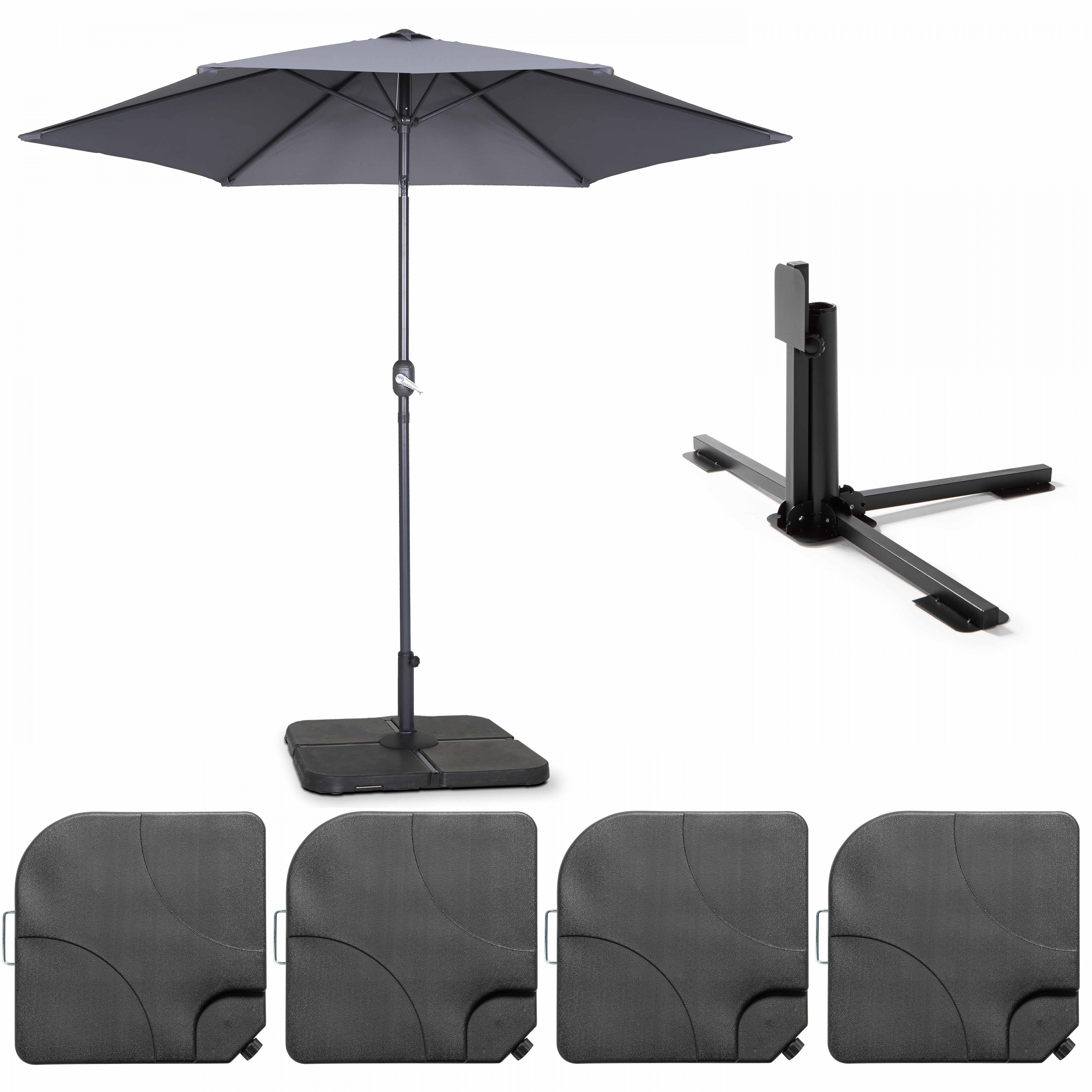Parasol droit inclinable 3m et 4 dalles à lester remplissables gris - 2