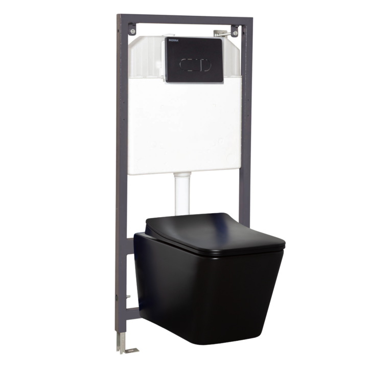 Zestaw podtynkowy WC z miską Tinos Black z przyciskiem Pacific Black, Kerra