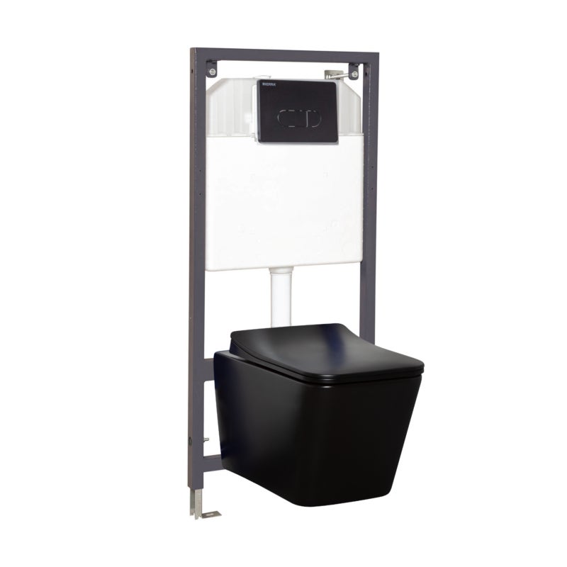 Zestaw podtynkowy WC z miską Tinos Black z przyciskiem Pacific Black, Kerra
